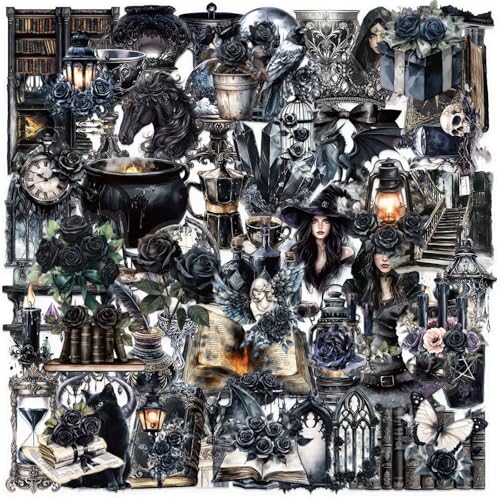 HTTDSLF 100 Piezas Pegatinas de Brujas, Stickers Aesthetic, Pegatinas Góticas Impermeables Para Ordenador Portátil, Álbum de Recortes, Guitarra, Scrapbooking, Cuaderno, Patineta, Teléfono Móvil y Más