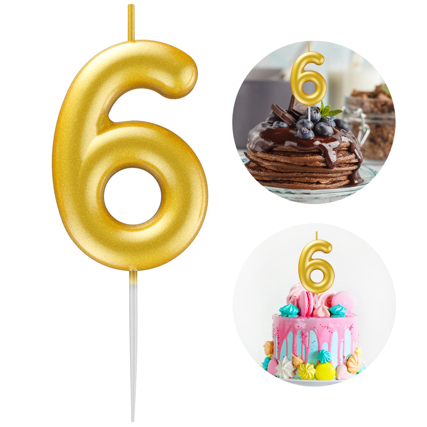 Gold Number 6 Candle Happy Birthday 3D Number Candles for Birthday Cake Party Decoration Wedding Anniversary Celebration Supplies