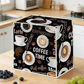 WEBEEDY Dustproof Coffee Maker Cover with Top Handle, Washable Kitchen Appliance Cover Polyester Durable Dust Cover for Most of Coffee Machine Kitchen Countertop Office Home Decor, 34.5x26x35.5cm