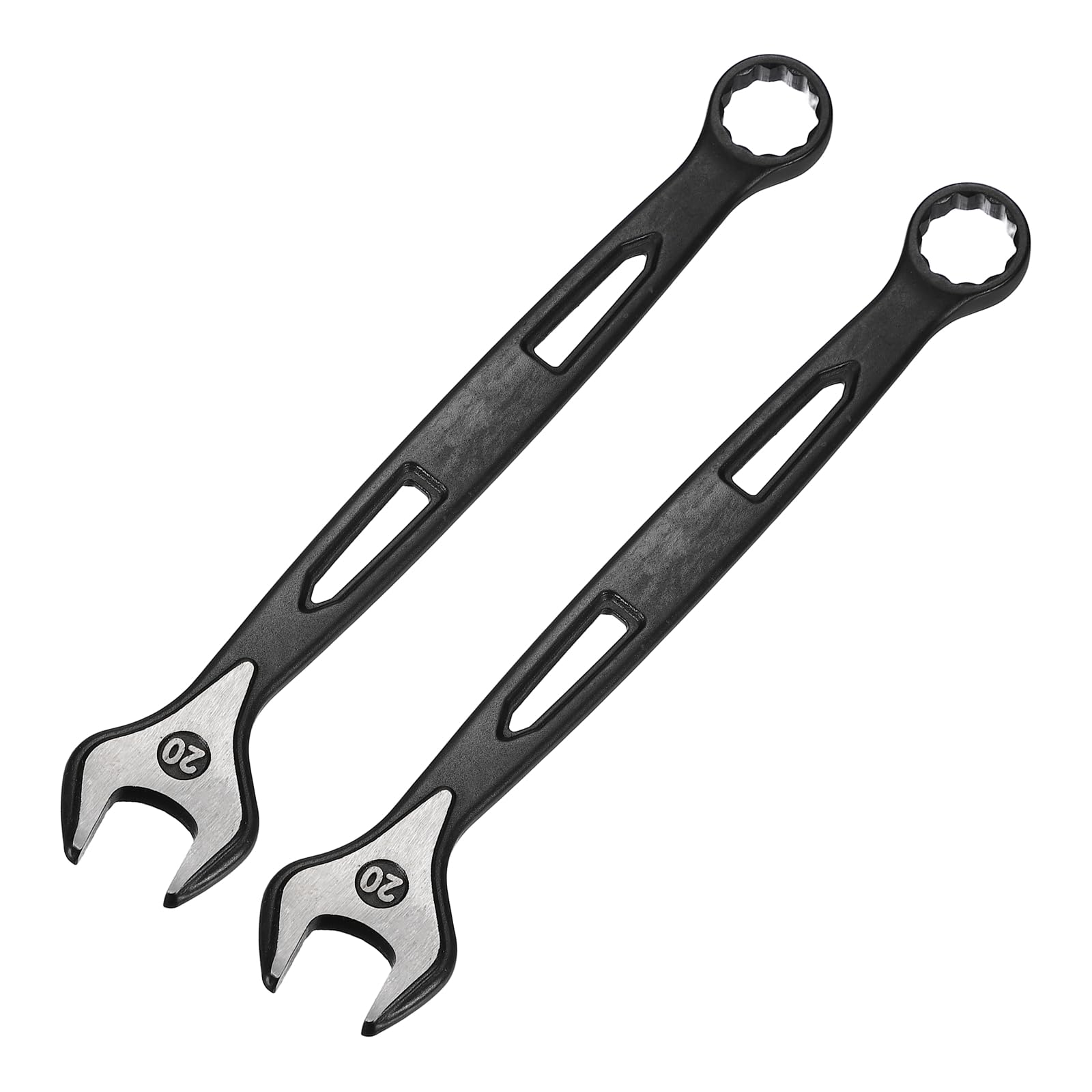sourcing map 2pcs Combination Wrench 20mm Metric Extra Long 12-Point Box and Open End Carbon Steel Double Ended Industrial Grade Spanner for Automotive Furniture Machinery DIY Repair, Black