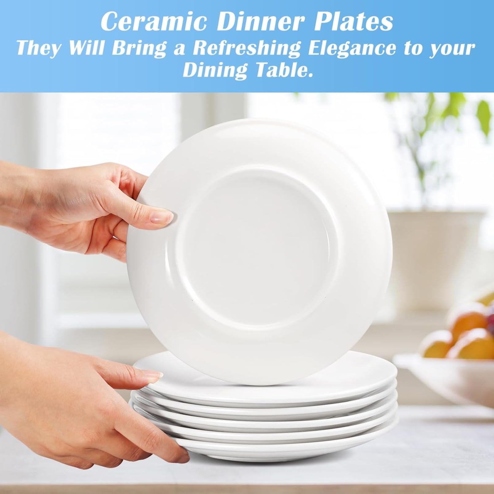 Lot de 8 assiettes plates blanches de 20,3 cm, assiettes à salade en porcelaine, assiettes à dessert en céramique, passent au micro-ondes et au lave-vaisselle