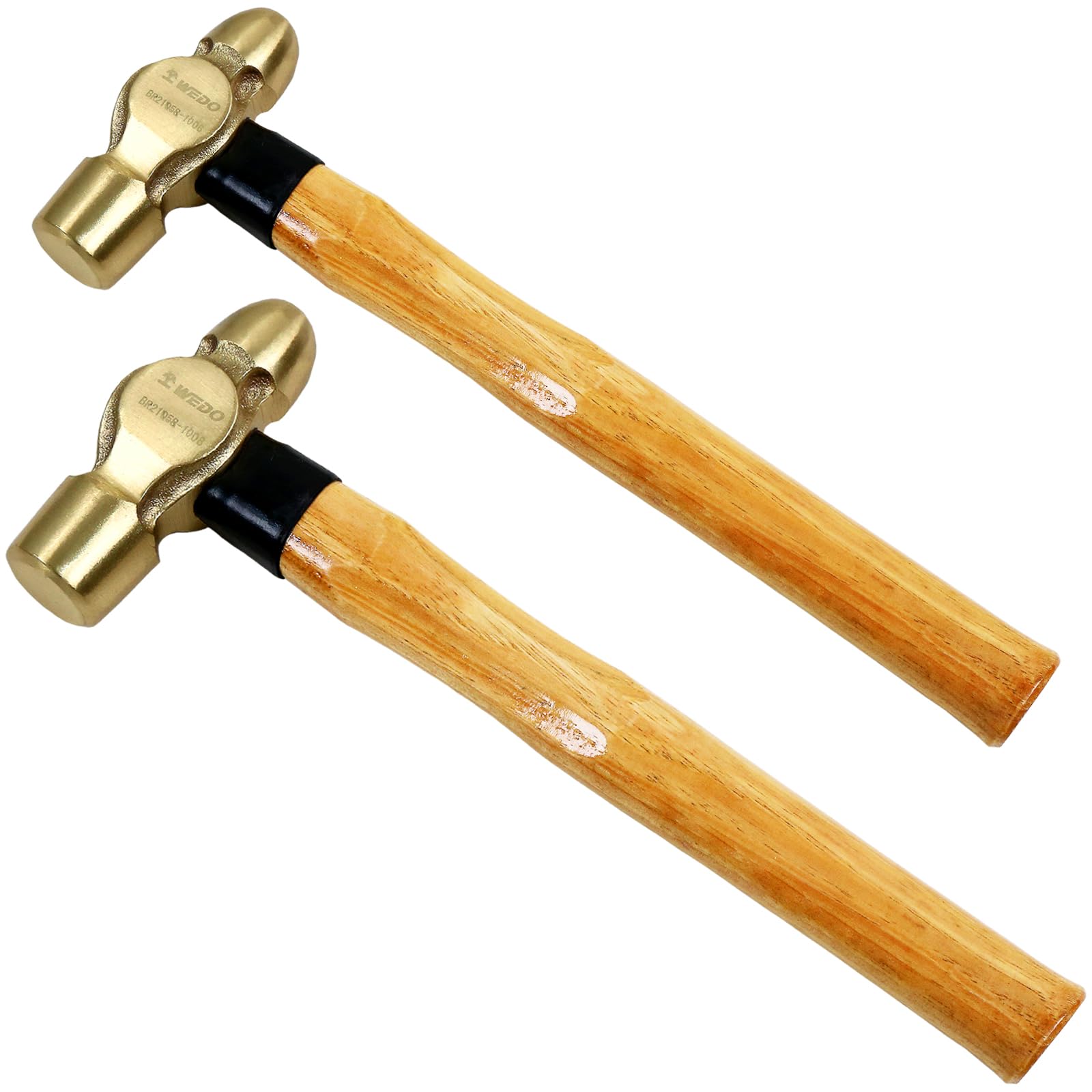 WEDO 2PCS Brass Ball Peen Hammer Set, 16 oz+24 oz(1lb+1-1/2lb), Brass Ball Pein Hammer Set with Wooden Handle, Die-Forged, Corrosion Resistant, DIN Standard