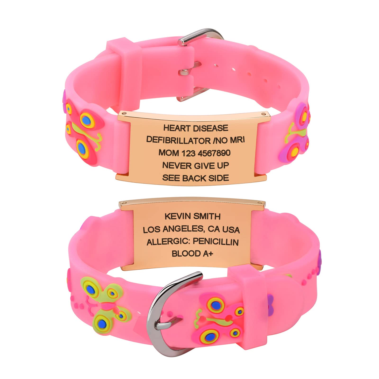 Kids Personalized Medical ID Bracelet-Silicone Autism Allergy Seizure Cute ID Wristband with Medical Alert Badge for Kids Toddler Children in Case of