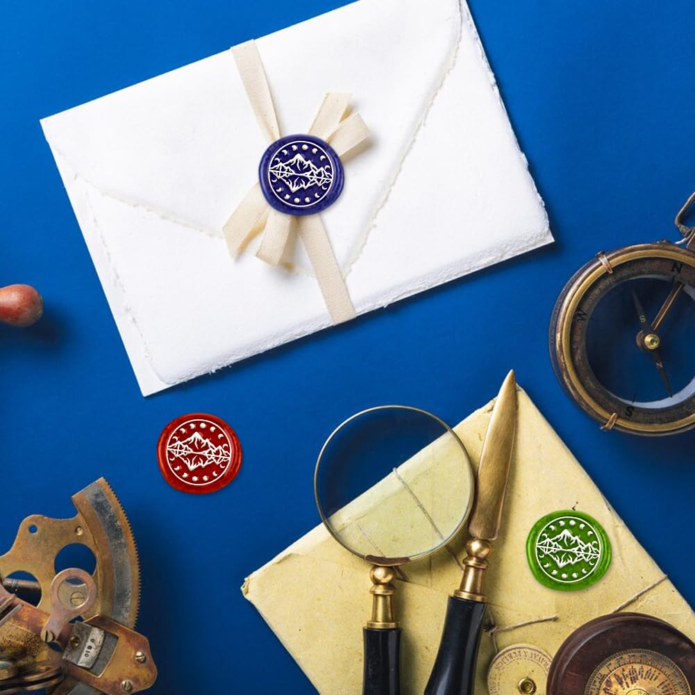 DELORIGIN Moon Phase Wax Seal Stamp Reflection Mountain Embossed Stamp Sealing Removable 1" Brass Wax Seal Stamp Head with Wooden Handle Sealing Wax for Invitations Greeting Card Envelopes Craft - Image 3
