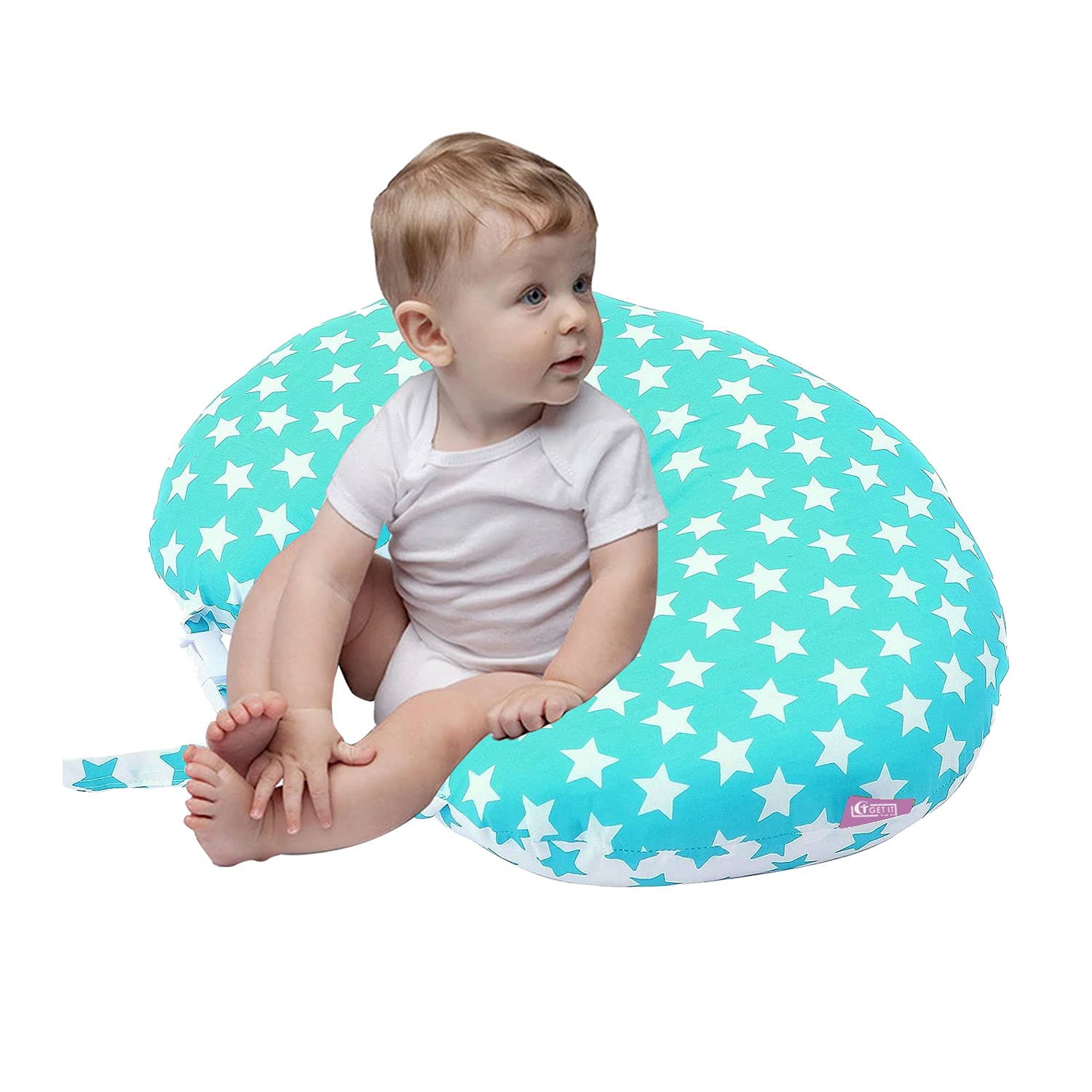 GET IT Cotton 5-in-1 Feeding Pillow with Detachable Cover | New Born Portable Breast Feeding Pillow for Baby | Infant Support for Baby and Mom | Blue Star
