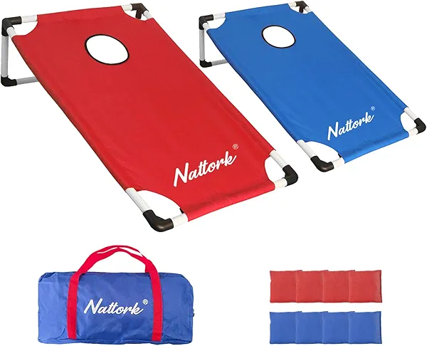 BASYNOL Portable Cornhole Set with 2 Collapsible Cornhole Boards, 8 Cornhole Bean Bags and Carrying Case for Yard Toss Game, Indoor Outdoor Camping Games for Adults Family (3 x 2-feet)