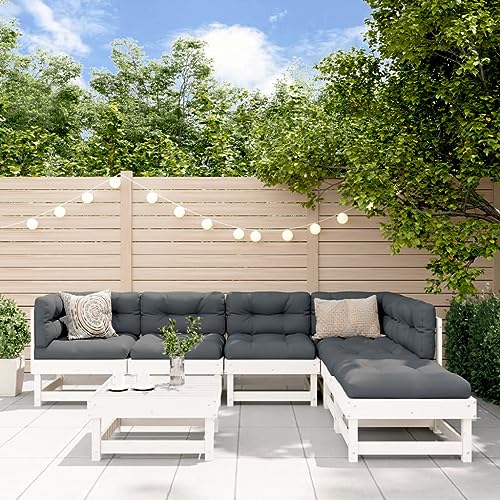 Homgoday Gartenmöbel-Set, 7-teilig und Kissen, Massivholz, weiß, Gartenmöbel-Set, Tisch und Stühle, Dekoration für Terrasse, Hof, Balkon, Typ 6