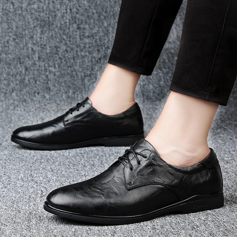 Formal Shoes for Men Lace Up Round Toe Leather Solid Color Derby Shoes Slip Resistant Anti-Slip Block Heel Party4
