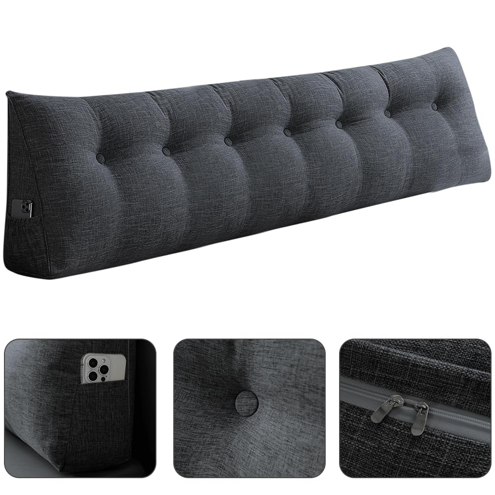 HUOLE Lesekissen Dreieckig Ausgleichend Kopfkissen für Kopfteil Lange Kissen für Sofa Bettruhe Keilkissen zum Lesen Entspannen Dreieckiges Lesekissen, 200 * 50 * 20 cm-Diva Grau