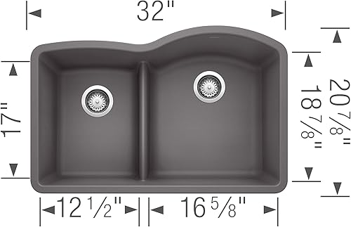 Miniatura 2 de BLANCO, Cinder 441600 DIAMOND SILGRANIT 4060 - Fregadero de cocina de doble cuenco con división baja, 32 x 21 pulgadas