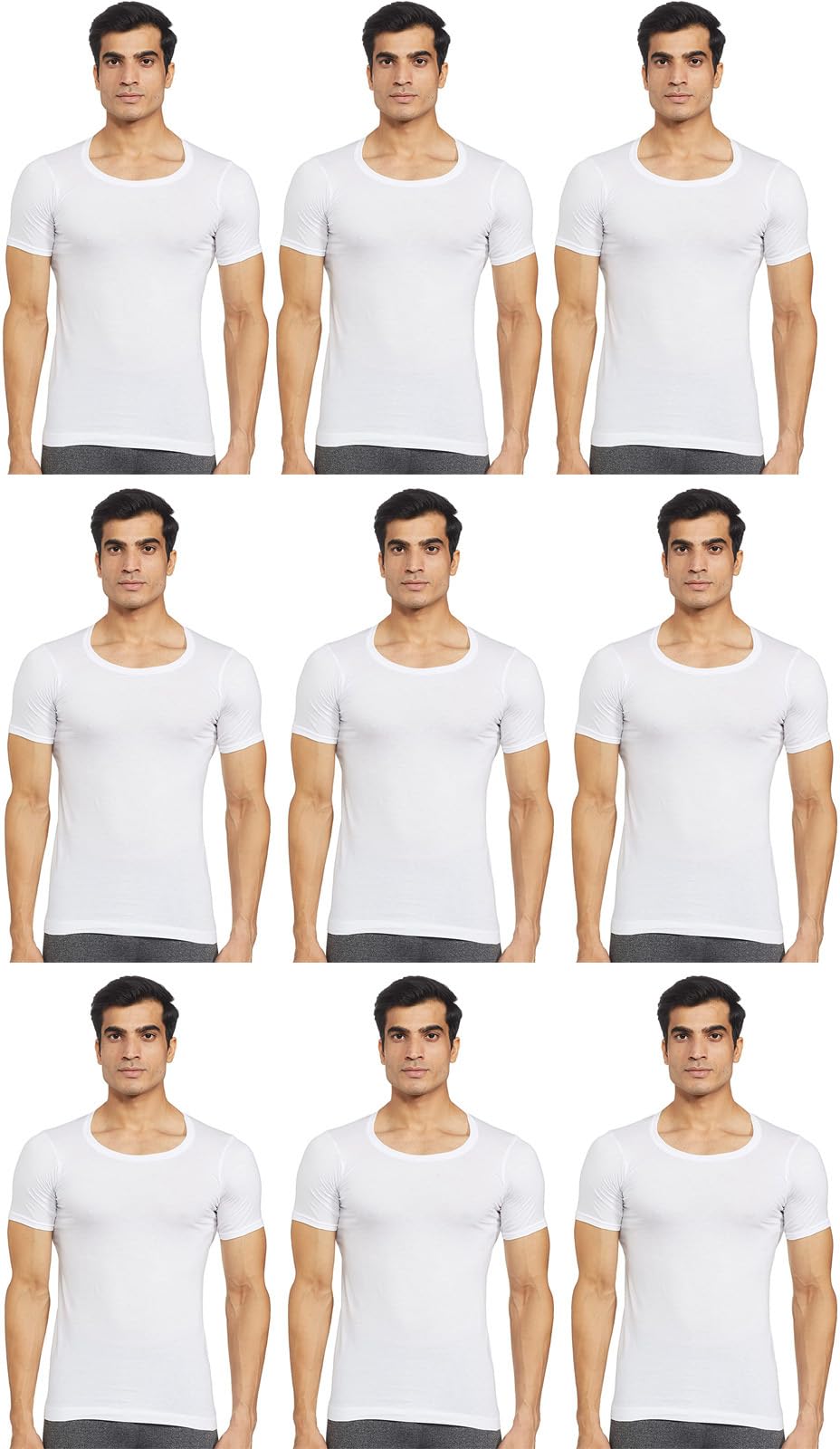 rupa frontline Men's Cotton Solid White Round Neck Half Sleeve Vest - Pack of 9 (#FL-Sky-White-RNS-80cm)-picture-33