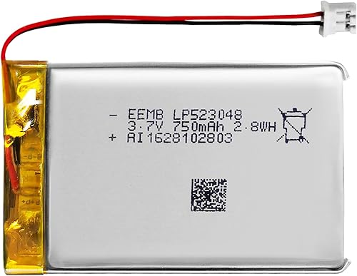EEMB Batería de polímero de litio 3.7V 750mAh 523048 Lipo Batería recargable con conector JST de cable para altavoz y dispositivo inalámbrico