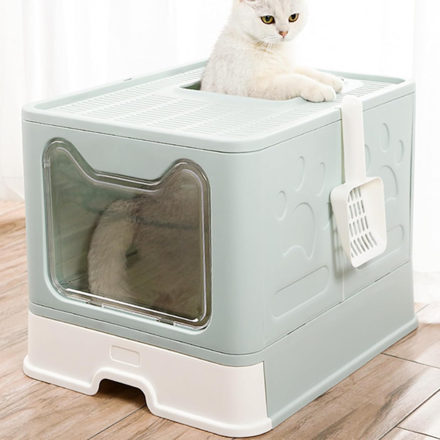 Gadpiparty Large Foldable Top-Entry Cat Litter Pan Anti-Splash Fully Enclosed Pet Toilet for Cats and Kittens Spill-Resistant Design with Spacious Interior and Easy Access in Blue