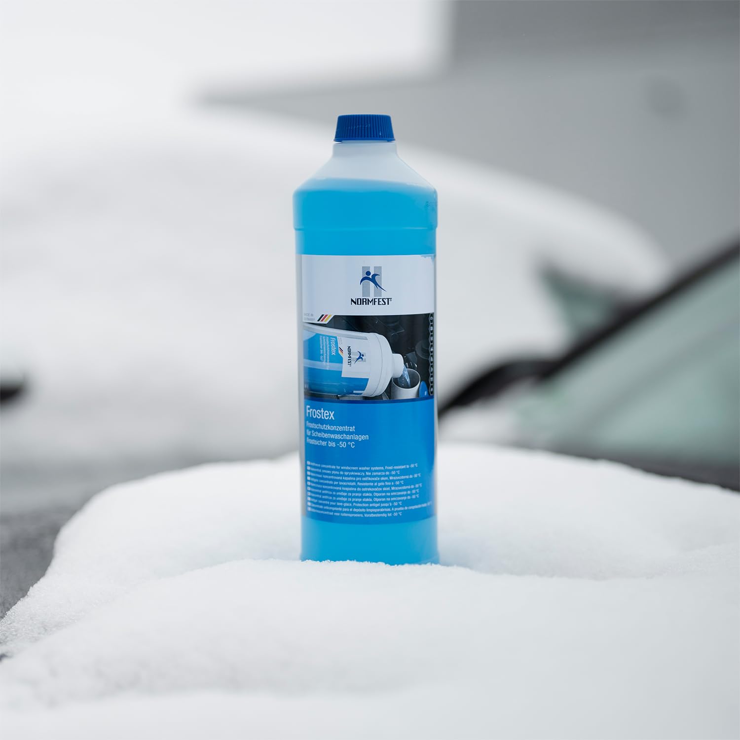 Normfest Frostex – Hochwirksames Frostschutz-Konzentrat für Scheibenwaschanlagen bis –50 °C, streifenfreie Reinigung, lackverträglich, biologisch abbaubar, 12×1 L