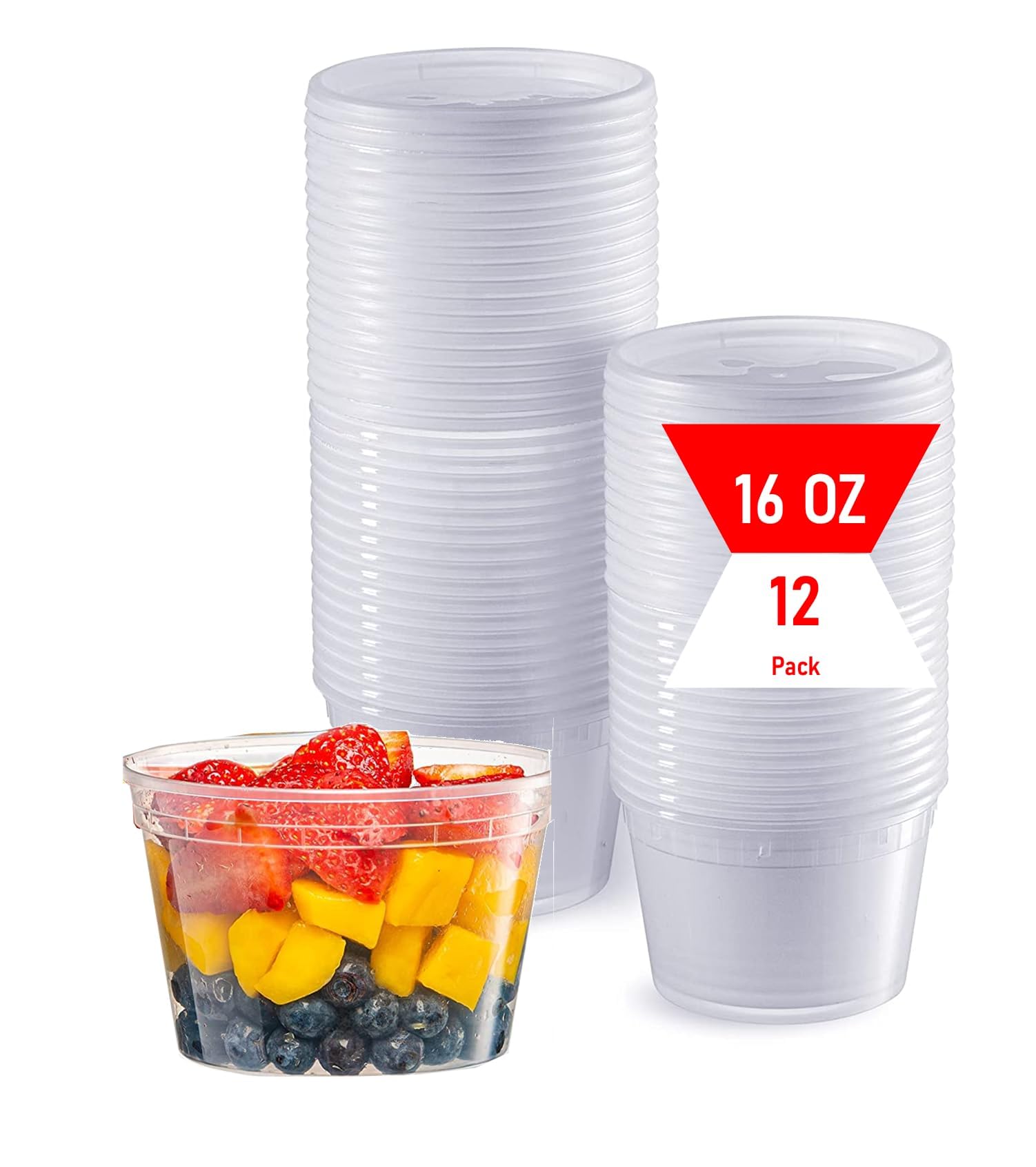 Mr Miracle 16 oz Clear Deli Containers with Lids. Pack of 12.