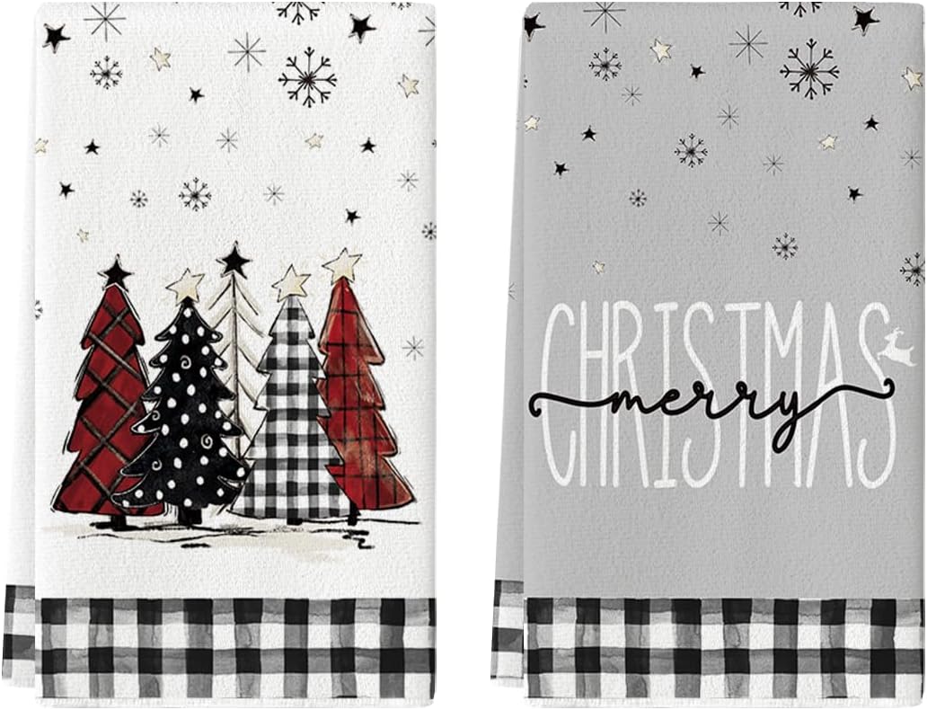 Artoid Mode Buffalo Plaid Merry Christmas Kitchen Towels Dish Towels, 18×26 Inch Winter Xmas Trees Star Decoration Hand Towels Set of 2 Artoid Mode Buffalo Plaid Merry Christmas Kitchen Towels Dish Towels, 18×26 Inch Winter Xmas Trees Star Decoration Hand Towels Set of 2