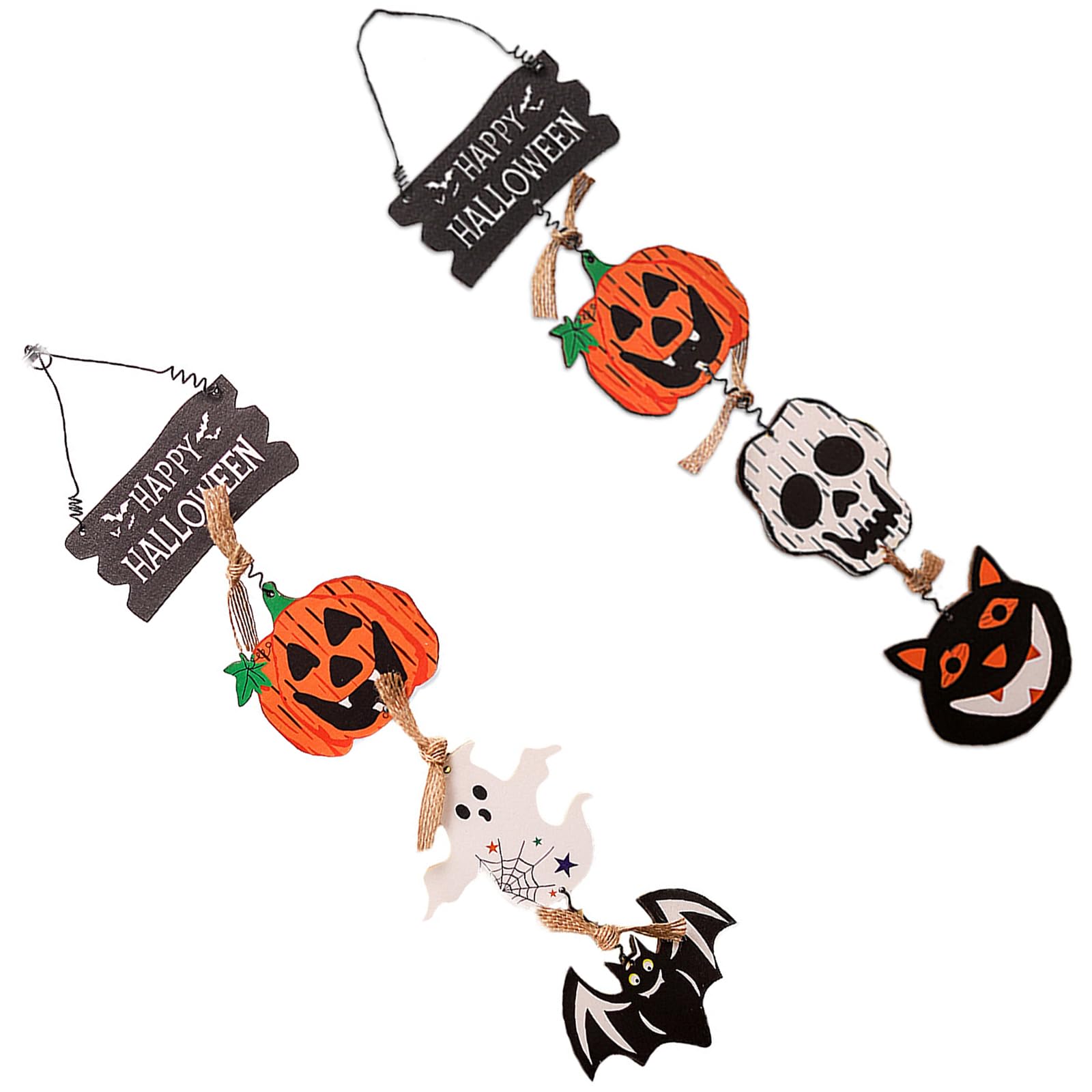 TFAOYS 2PCS Halloween Wood Wall Hanging Ornament Wooden Pumpkin Ghostly Skull Hanging Decorations for Door Wall Window Mantels Halloween Tree Decorations Decor for Tree
