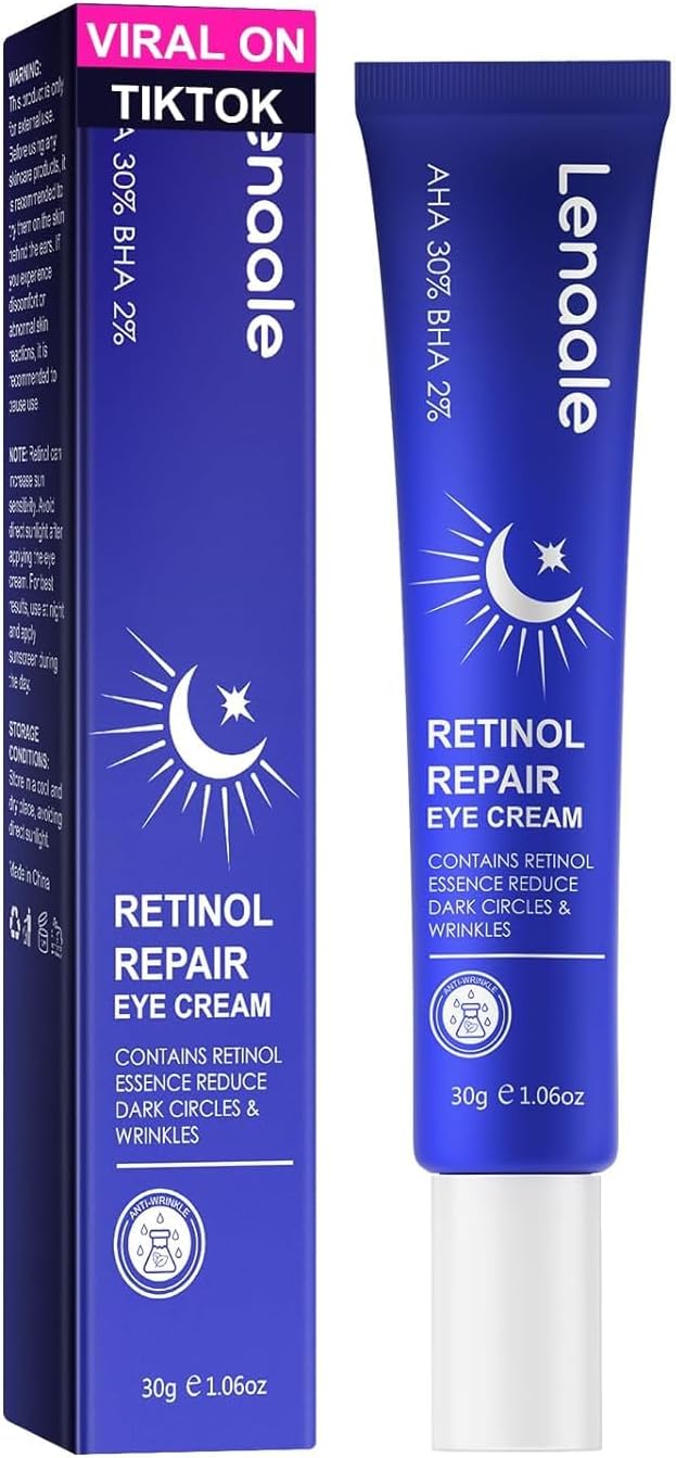 Retinol Eye Cream, Hydrating Under Eye Care Daily Wrinkle Cream, Infused with AHA30% to Smooth and Hydrate Skin, Eye Crea for Dark Circles Treatments, Reduce Under Eye Bags, Smooth Wrinkles (1.06 Oz)