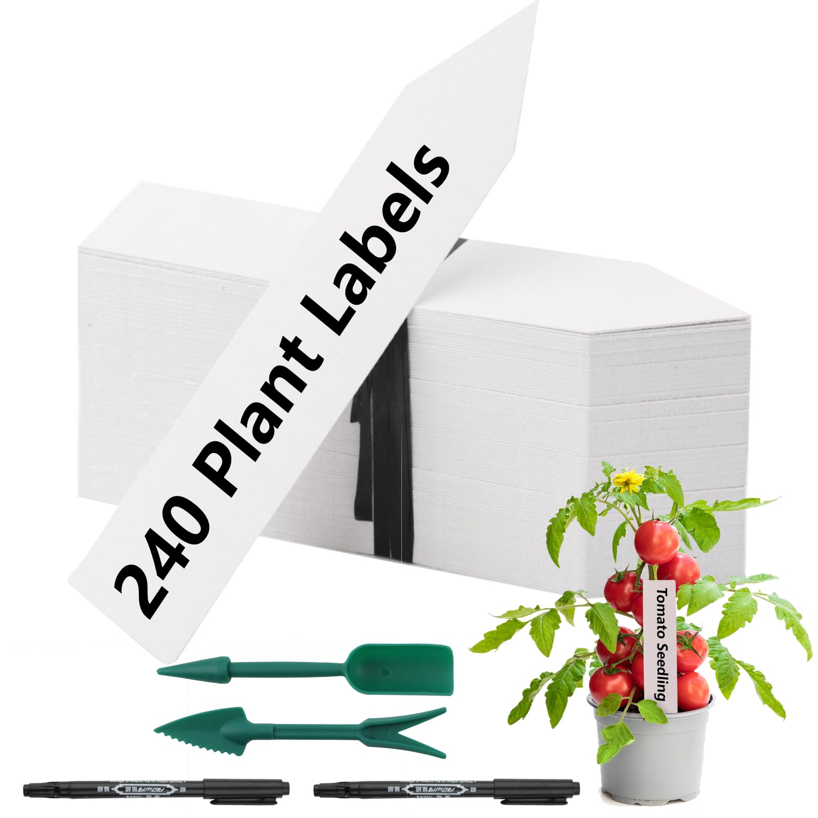 240 PCS Plant Labels, 10×2cm Waterproof Plant Labels for Outdoor Plants, Plant Labels Plastic with 2 Marker Pens and 2 Planter Tool, Plant Tags for Identification of Seed Vegetables Flowers
