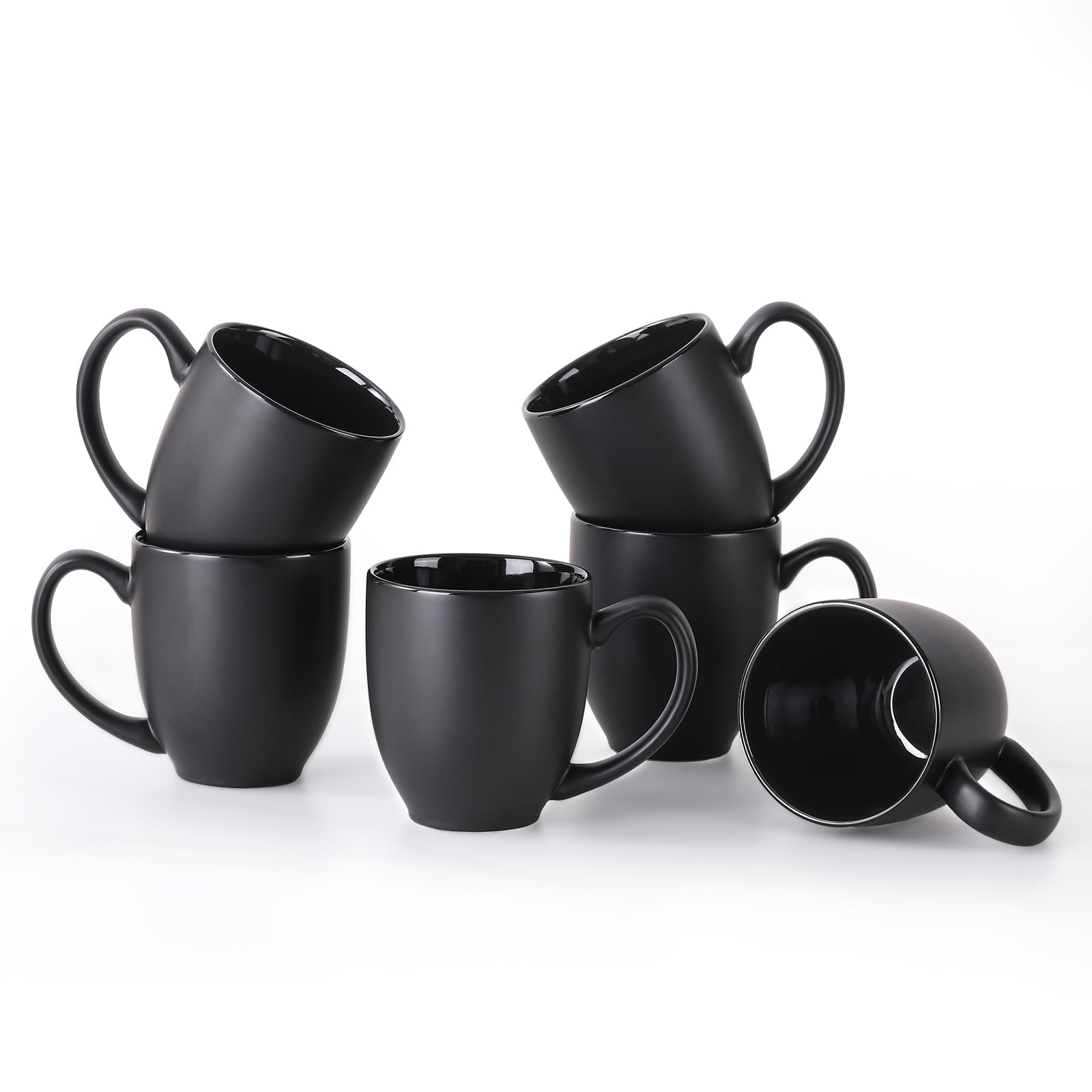 DOWAN Kaffeetassen Set, 6 x 470ml Kaffeetasse Porzellan Groß, Tassen mit Henkel, Keramik Tasse Matt für Kaffee, Tee & Kakao, Kaffeebecher Set Schwarz Küche, Haushalt & Wohnen