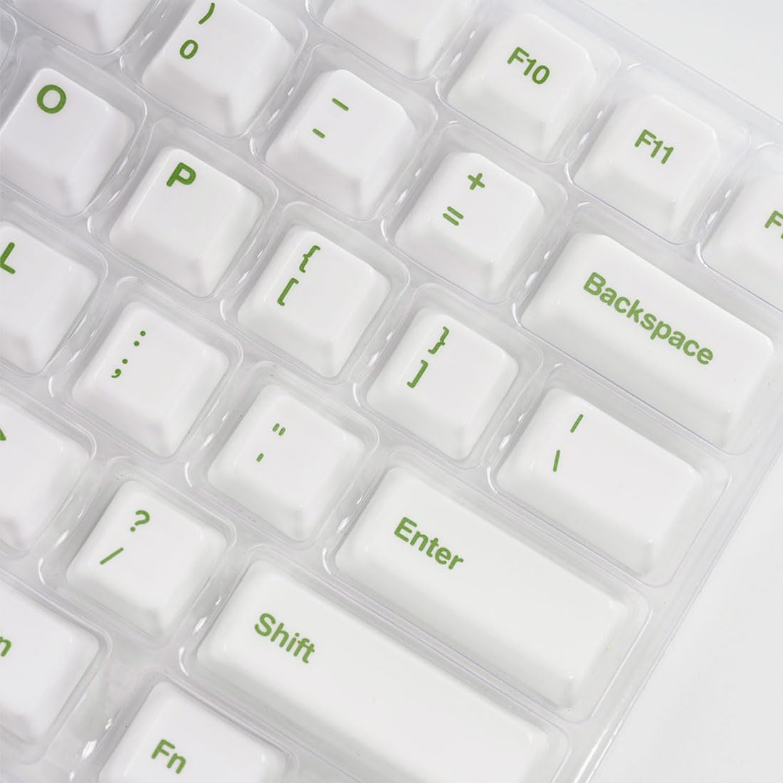 Ceramic Keycap Set for 61/67/68 ANSI Keyboards 96 Keys (White with Green)