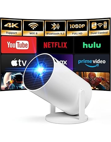 [Built-in Apps] Mini Projector with WIFI 6 and Bluetooth, 4K 1080P Support Portable Projector 180° Rotatable 130&#39;&#39; Screen Movie Projector Auto Keystone Compatible for Laptop, PC, Smartphone