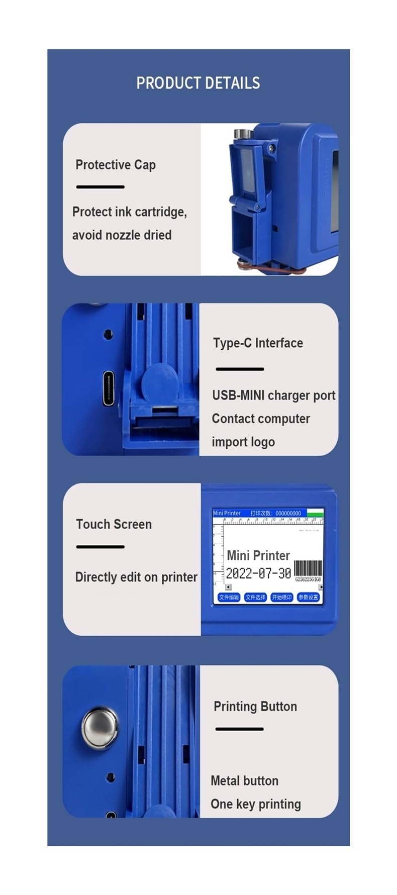 Impresora de Mano, Mini Impresora Manual, de inyección Tinta portátil, for Cajas Lata, Bolsas plástico, impresión códigos Lote(Printer)