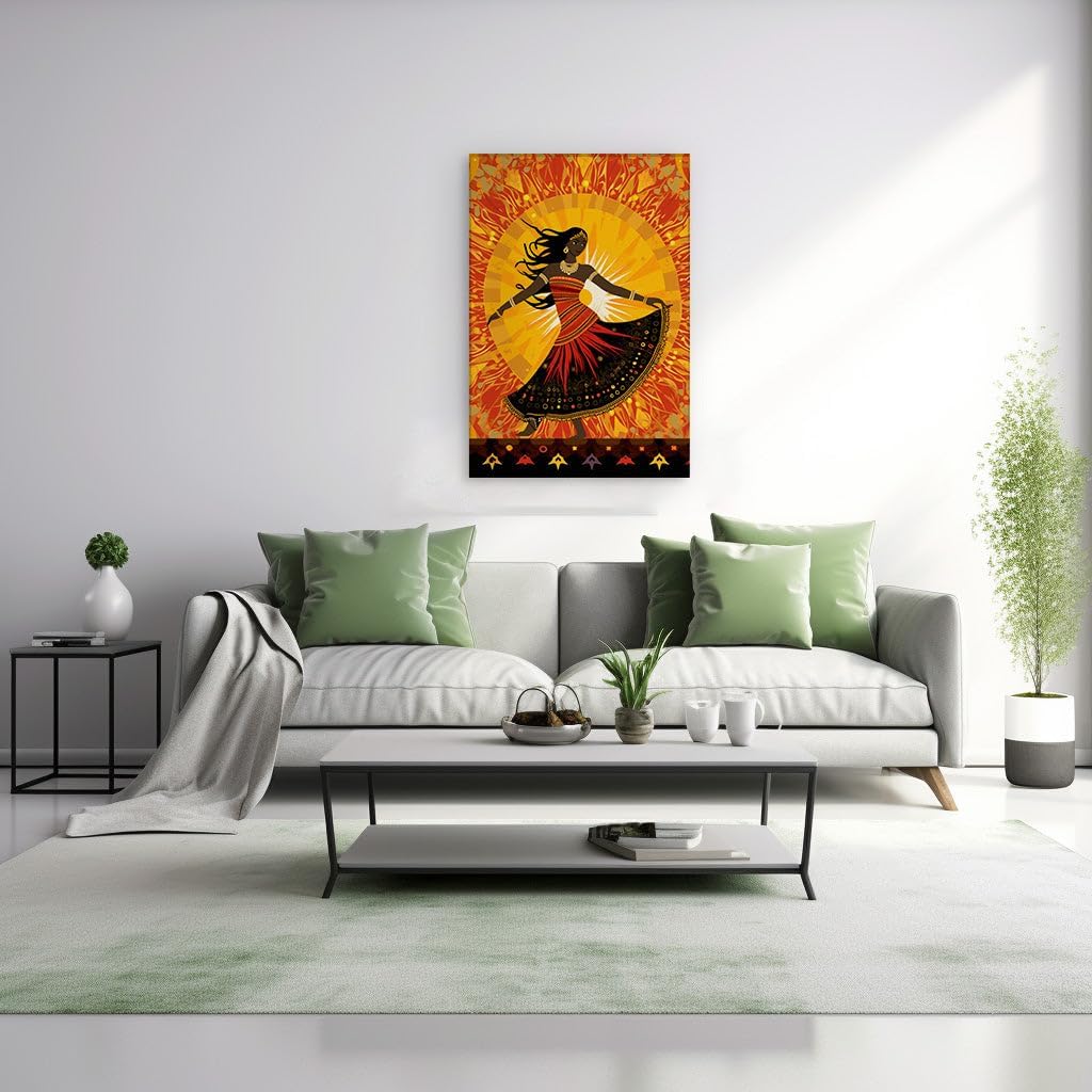 Canvas for Living room. Dance of the Sun Goddess: Embracing Radiance in Red and Black Splendor, 27 x 18 inch Canvas Wall Art - Religion And Spirituality - Spiritual Home Decor - 69x46 cm (27x18 inch)