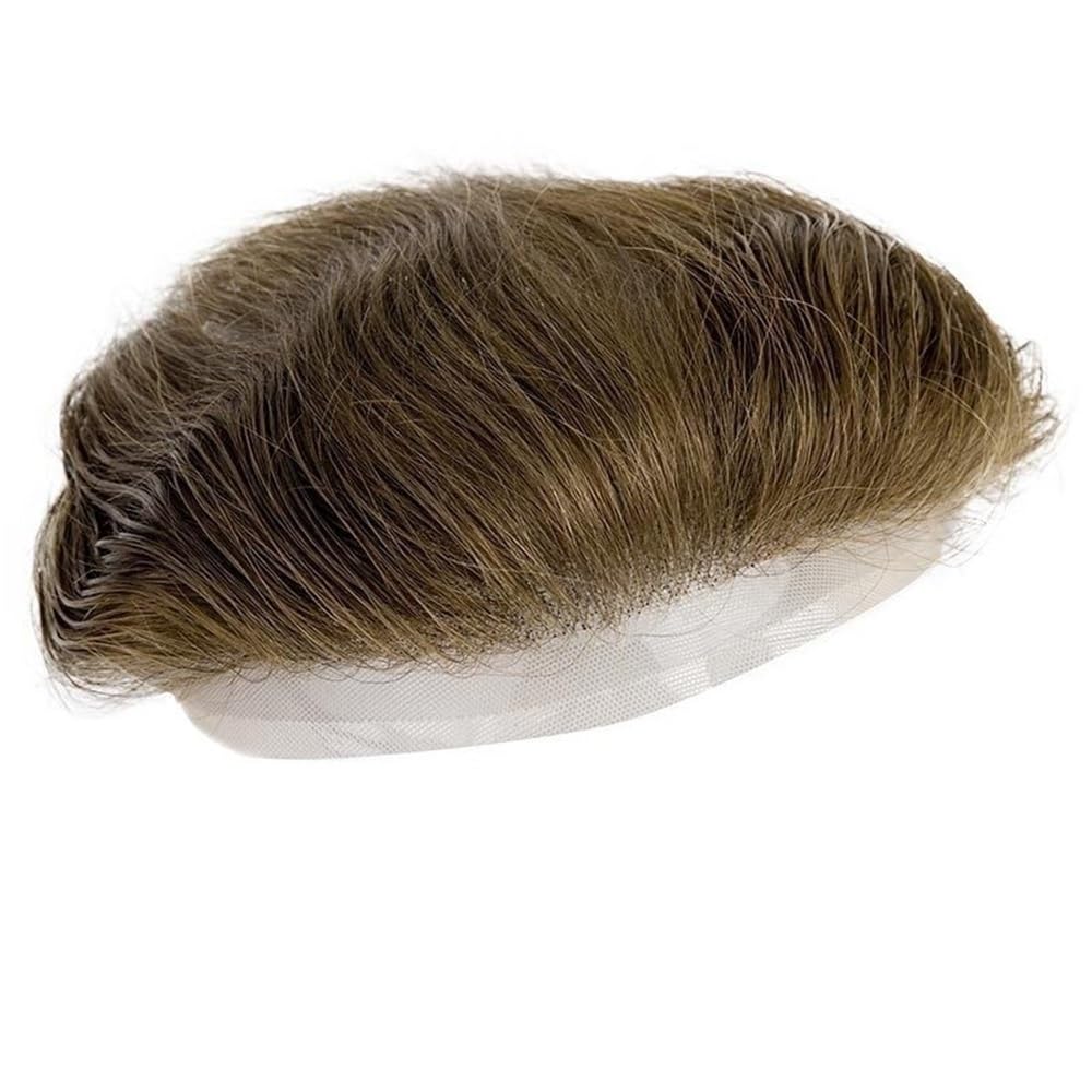 Men's Toupee Parte frontale in pizzo completo con attaccatura dei capelli umani, colore marrone, for uomo(#7)