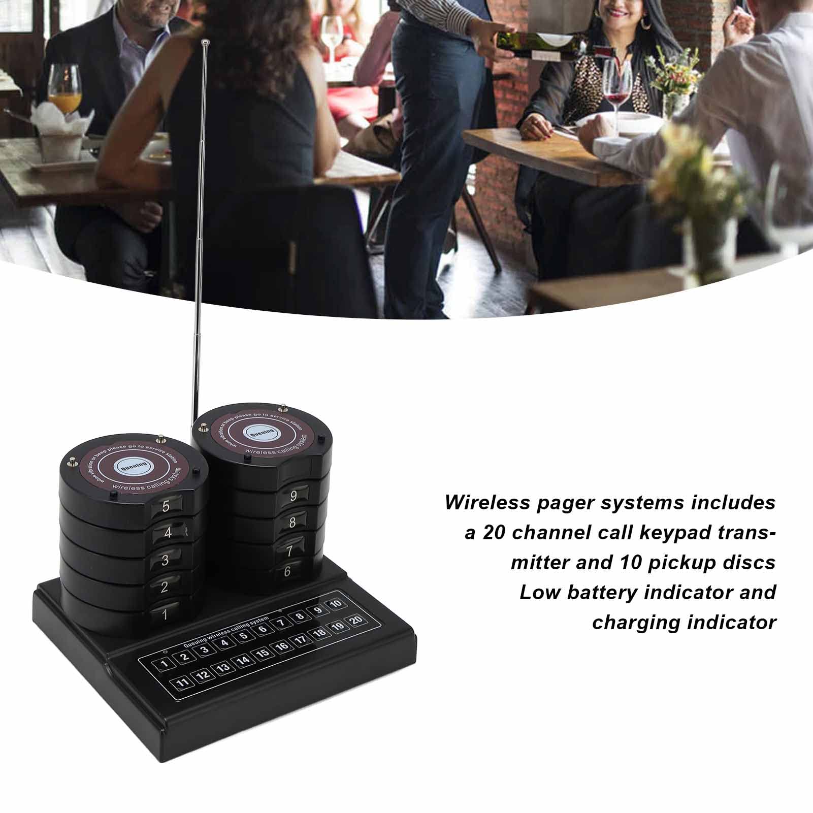 ASHATA di Chiamata Wireless da 1 a 10 Ristoranti, di Chiamata Wireless per Ospedali, Sistemi di Cercapersone per Ristorante Plug And Play con Chip Professionale a 20