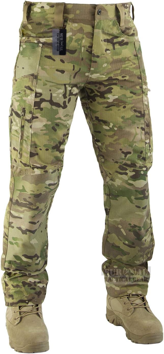 Lightweight Men’s Ripstop Pants Outdoor Military Camo Cargo Trousers for Camping Hiking (Multicam, S)