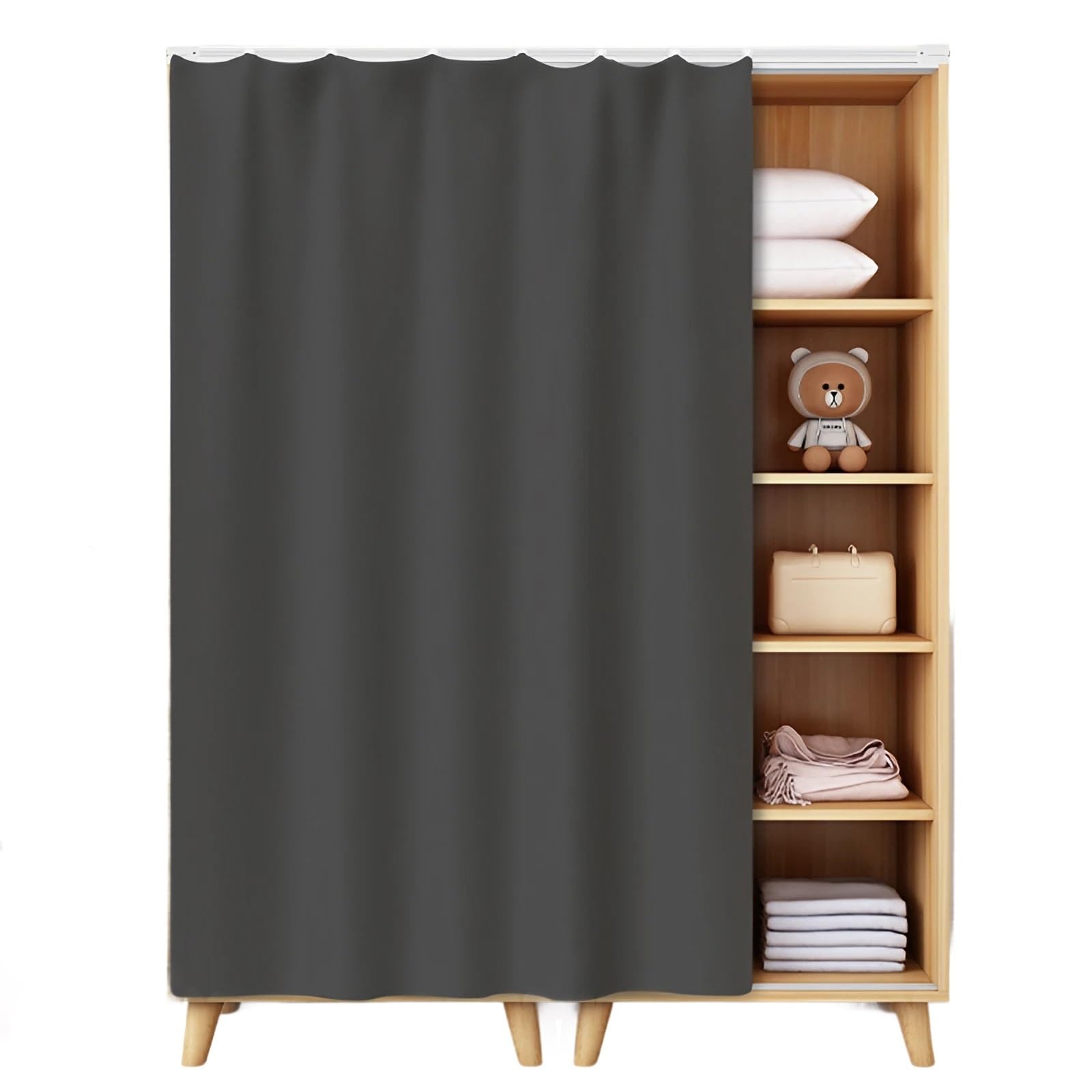 NEPHRA Tendina Sottolavello Cucina Autoadesivo in Flanella e Tende Scorrevoli per Armadi con Binario Scorrevole, per Armadio Camera da Letto Soggiorno Bagno (L × A)(Gray,190 x 100 cm)
