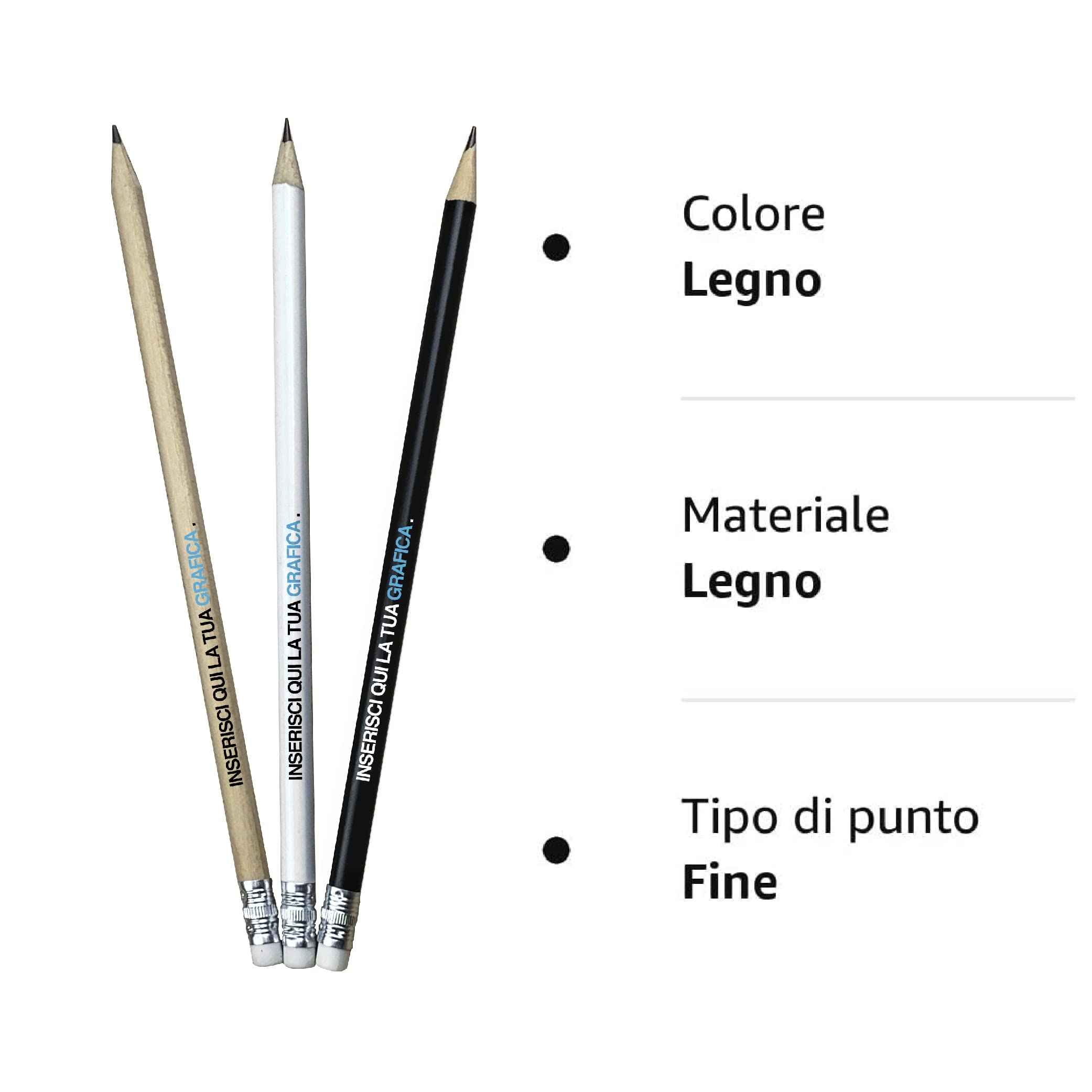 Point20.it - Matita personalizzata - Matite Personalizzate con Stampa Nome Logo Testo per Gadget Matrimonio Eventi Fiere Aziende Idea Regalo Laurea (Bianco, 200 Pezzi)