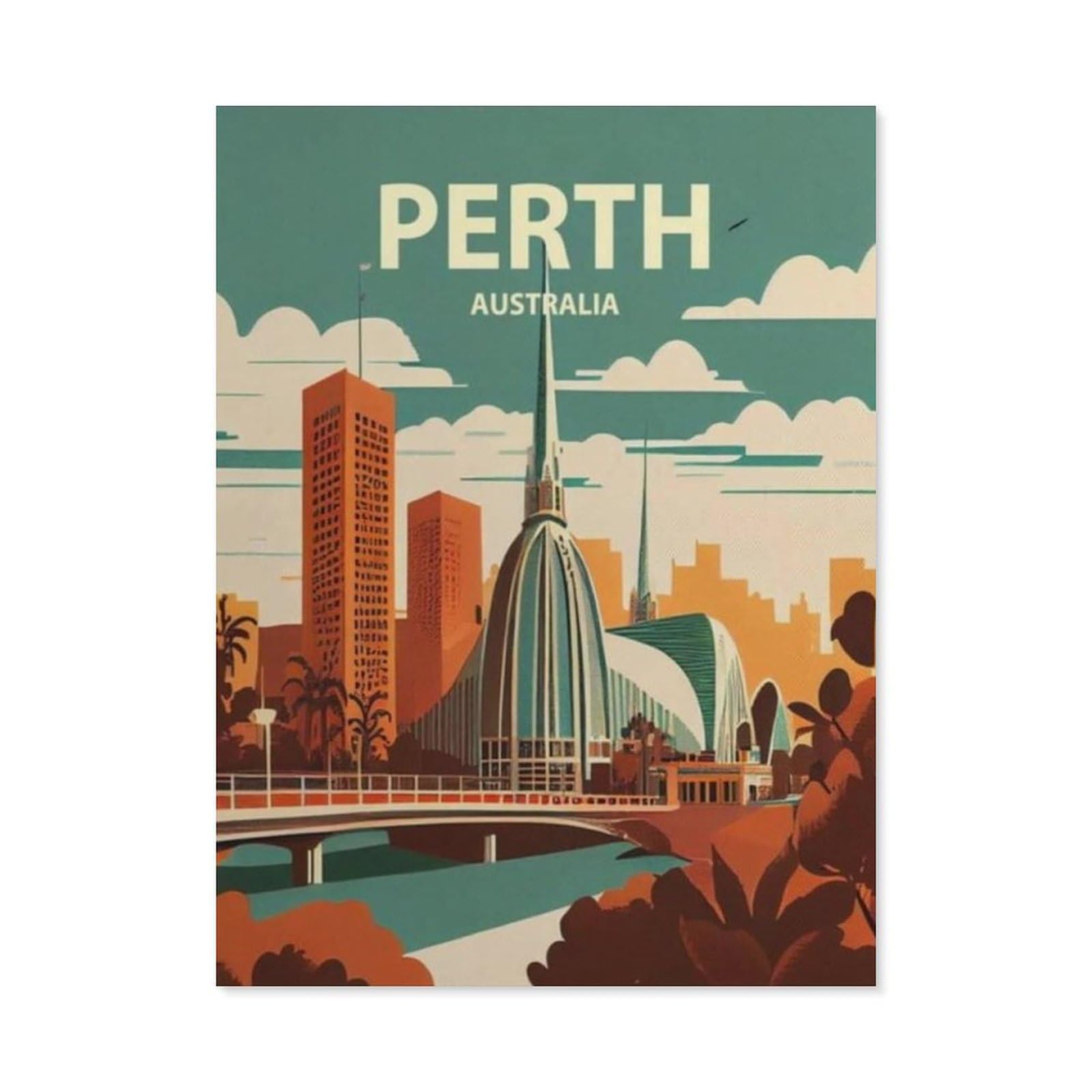 PGCKSK Perth Australia Vintage Travel Poster，Diamond Painting Kits for Adults - 5D Diamond Painting Kit Full Drill, Diamond Art Kits for Home Wall Decor(40 x 50 cm/15.74 x 19.68 inches)-AT33