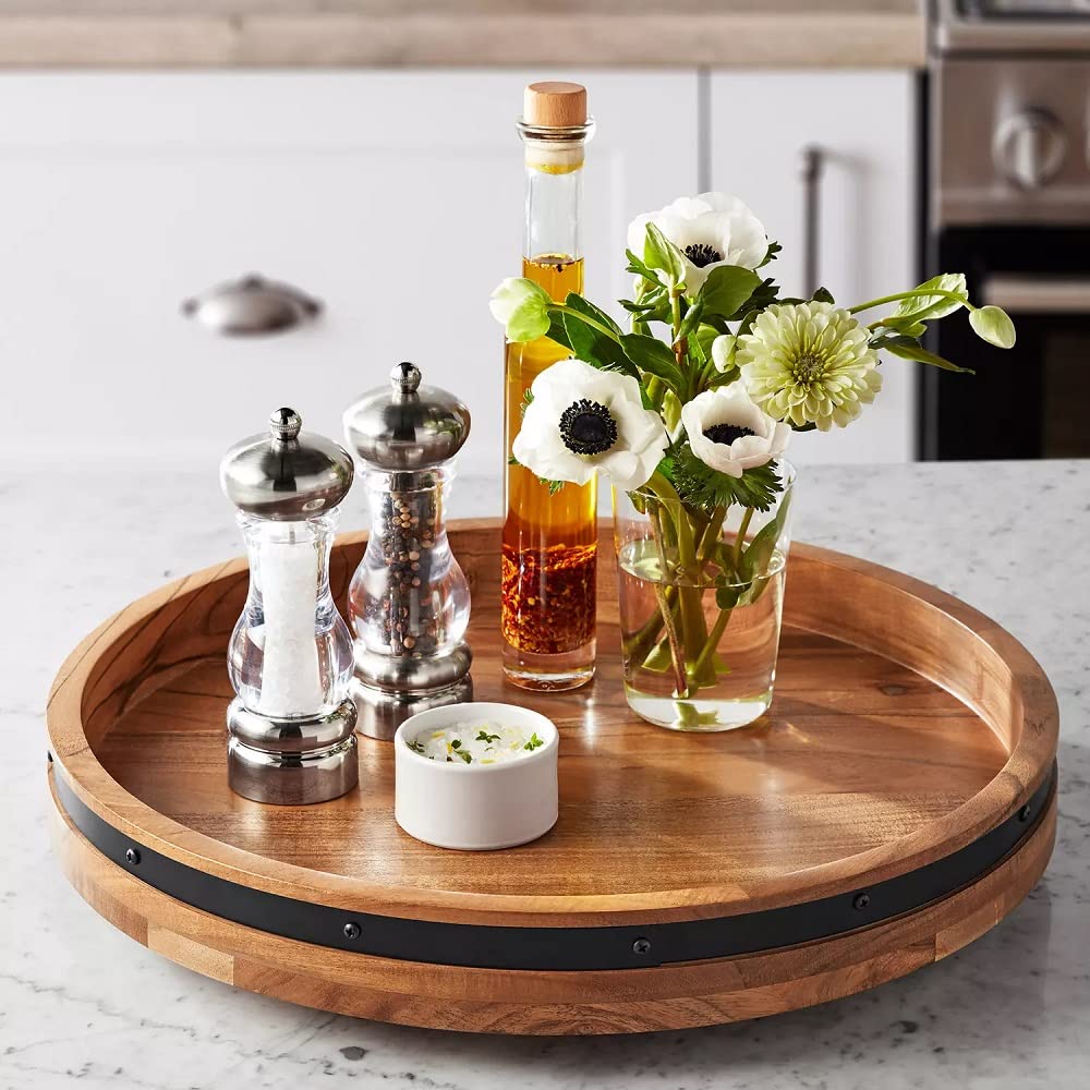 Member's Mark Acacia Wood Farmhouse Lazy Susan, Brown : Amazon.sg