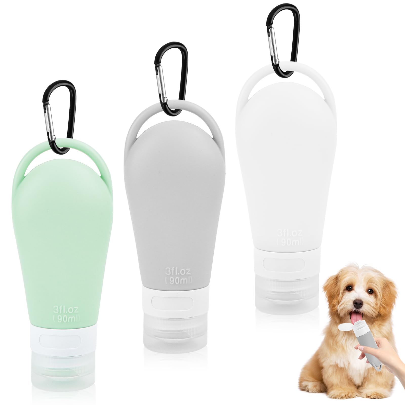 AKONE Dog Food Tube Pack of 3, Silicone Travel Bottles with Stretchy Clips, 90ml, 13.5 x 5.3 x 3.5 cm, Minimalist Style, Ideal for Dog Training Rewards and Outdoor Use