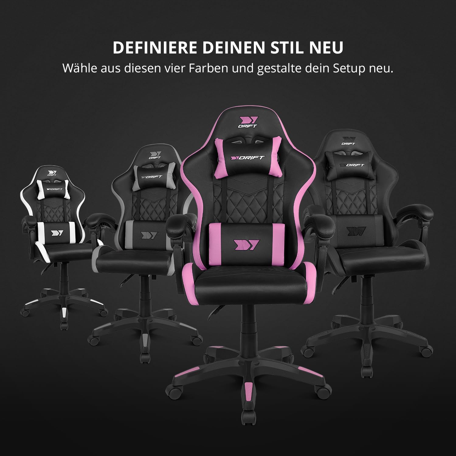 DRIFT GAMING DR35 –Professioneller Stuhl, Kunstleder, gepolsterte Armlehnen, Kolben der Klasse 3, verstärkte Nylonbasis, neigbarer Sitz, höhenverstellbar, Lenden-/Halswirbelsäulenkissen, Schwarz