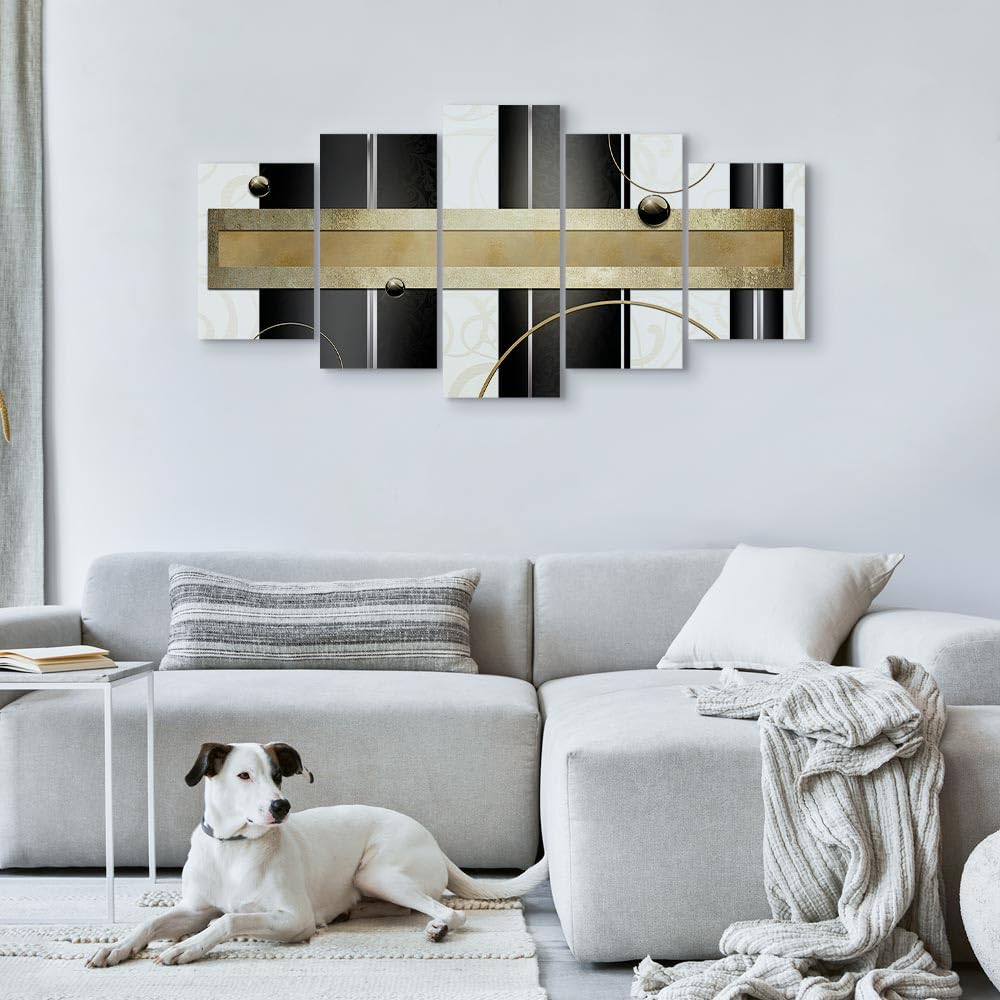 Cuadros B&D XXL - Cuadro en Lienzo Abstracto Moderno 200x100 cm Impresión de 5 Piezas Material Tejido no Tejido Impresión Artística Gráfica Decoracion de Pared geometrico ornamento Arte a-A-0048-b-m