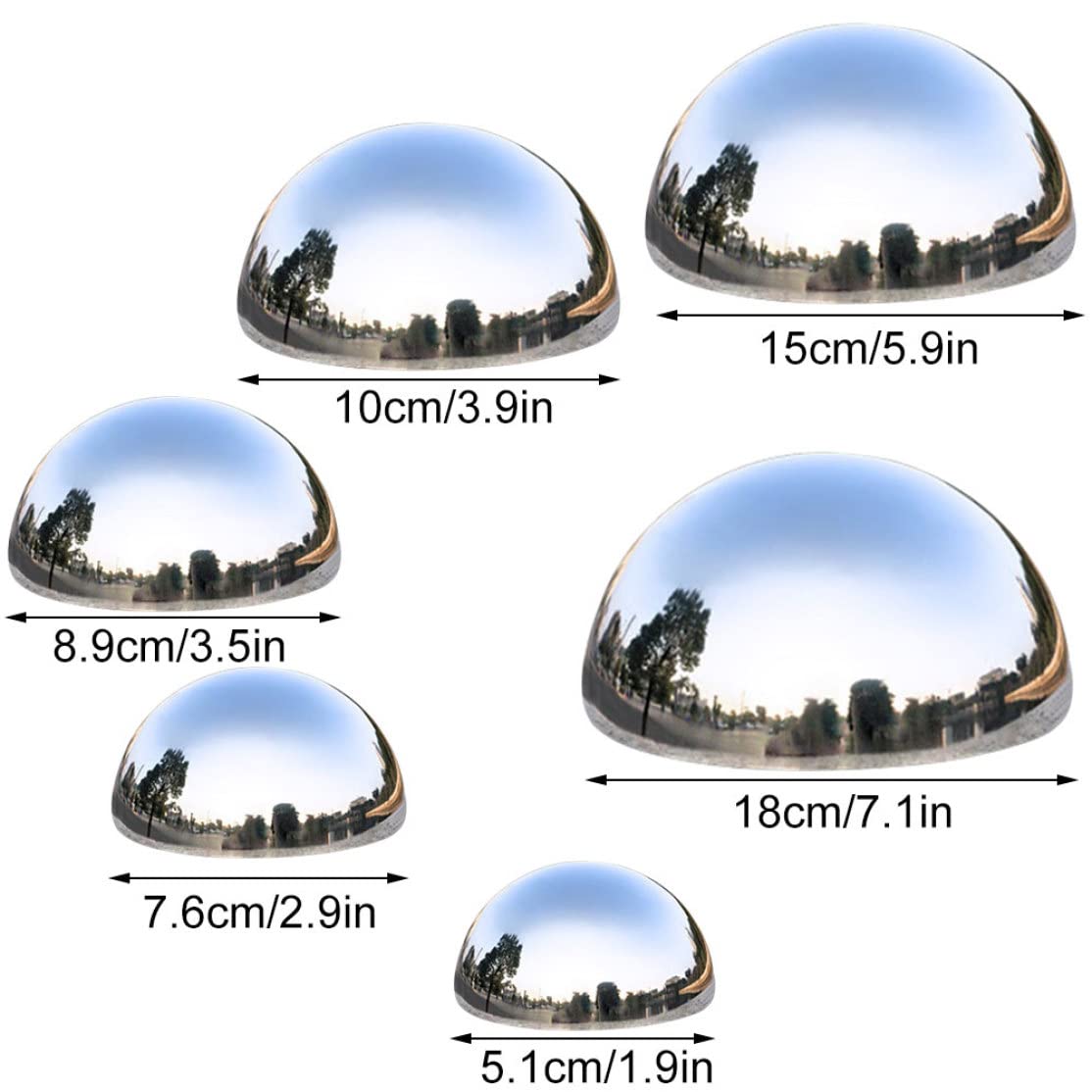 Bola de Media Mirada, Bolas pulidas de Espejo de 6 Piezas, Bola de Mirada de Acero Inoxidable Suave y Hueco, Globos Decorativos de Bricolaje Reflectantes para la decoración del jardín