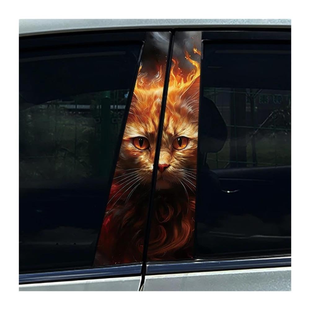 Body Parts 2PCS Auto B-Pillar Stickers Cat Flame Car Center Column Waterproof Decals(Type A)