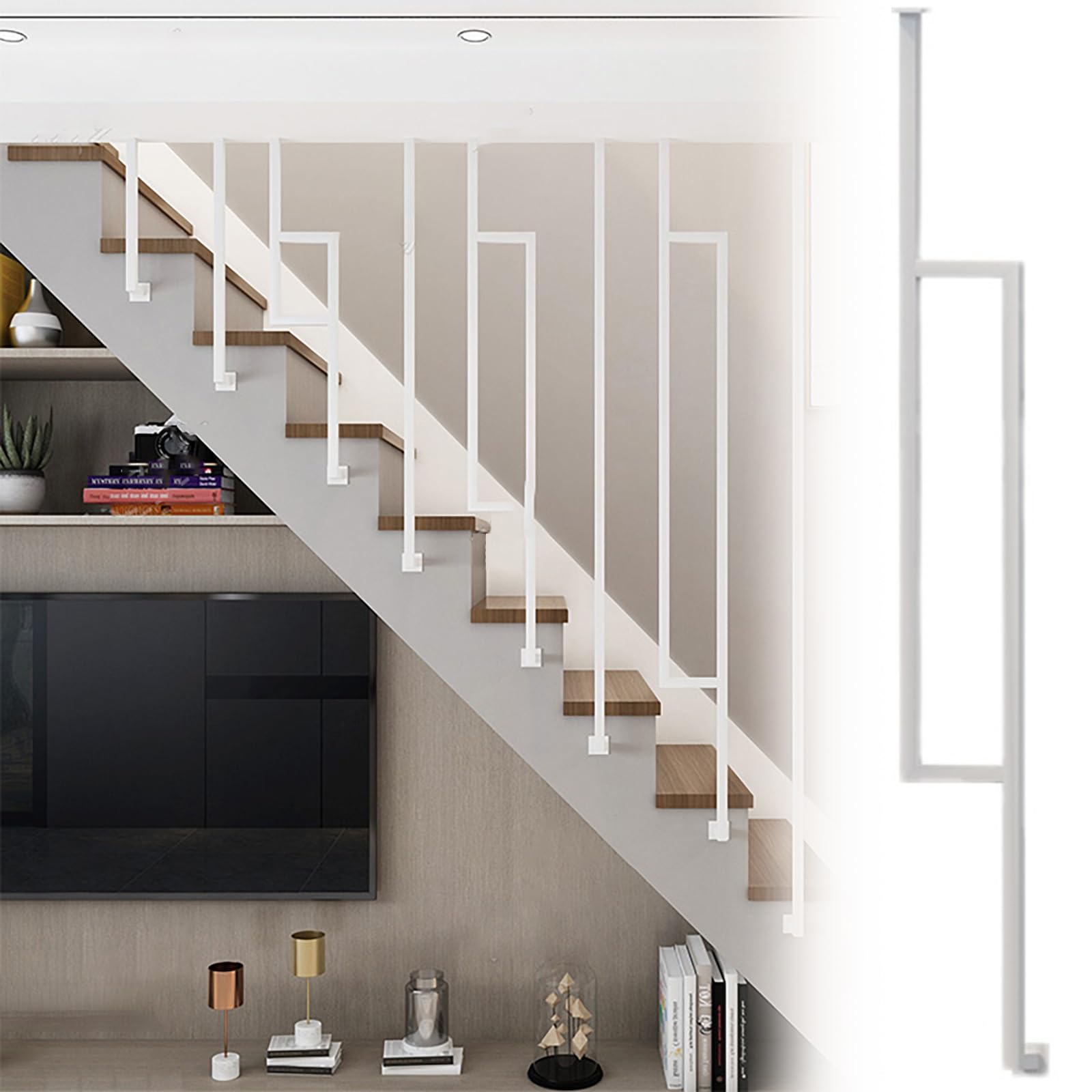Garde-corps industriel en fer à montage latéral, poteau de rampe d'escalier personnalisable pour intérieur/extérieur, marche en béton blanc, 1,9 m, design durable et élégant