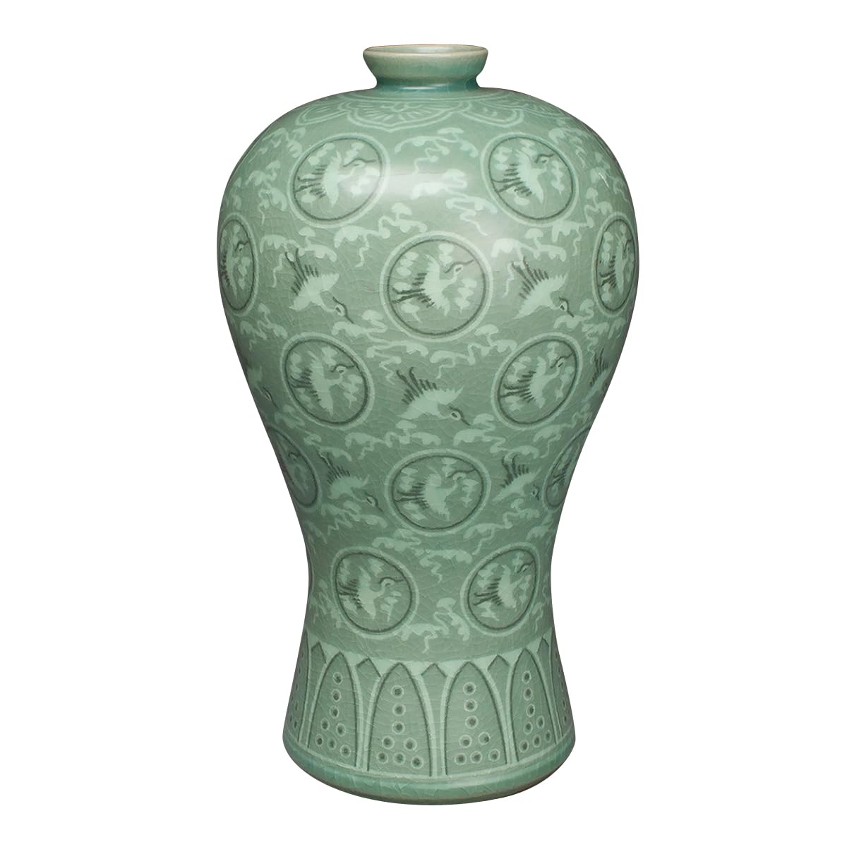 真作】青磁大壺 芸泉 青磁壺 高麗青磁 壺 高さ63㎝ 花瓶 透彫 透かし 