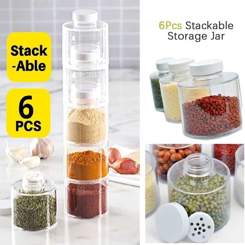 Gewürzspender, Gewürzbox, 6er-Pack stapelbare Gewürzbox Turmtyp transparente Gewürzgläser Flaschen Lagerregal Zucker Salz Pfeffer Gewürztöpfe einfach