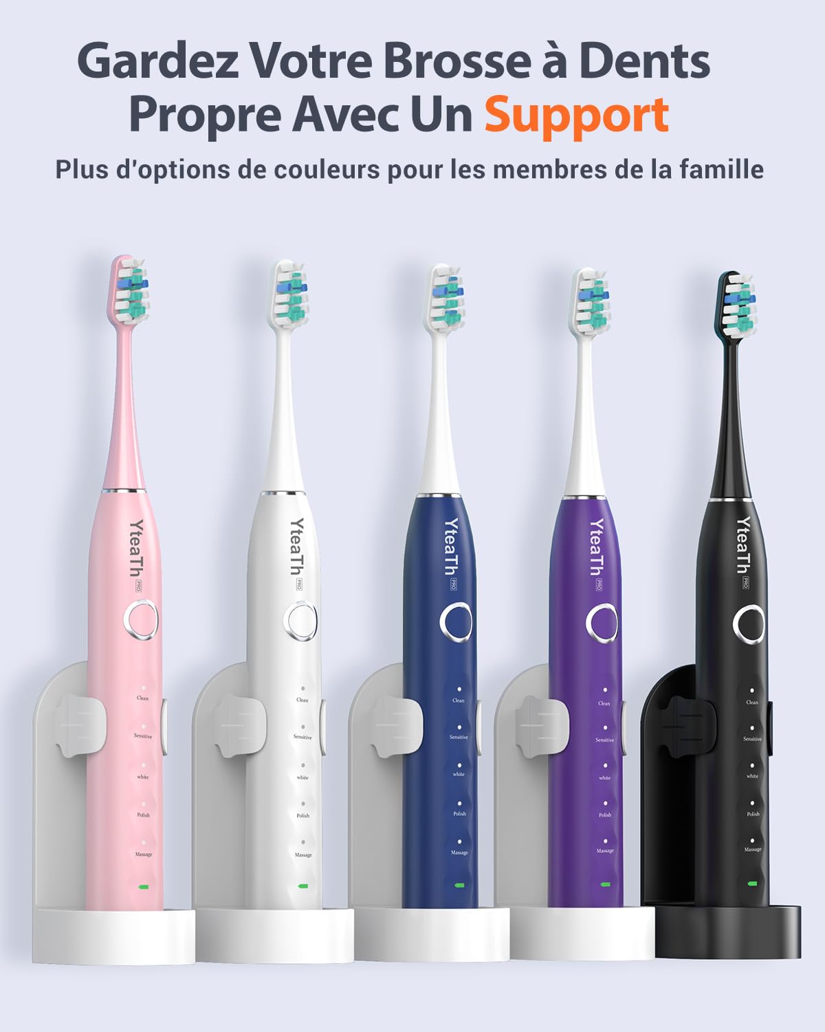 Brosse À Dent Électrique Soniques pour Femme avec 8 Têtes - Brosse A Dent Sonique Adulte avec Étui de Voyage, 5 Modes, Étanche IPX7, Brosse A Dent Electrique de Voyage Rechargeable, Violet Foncé