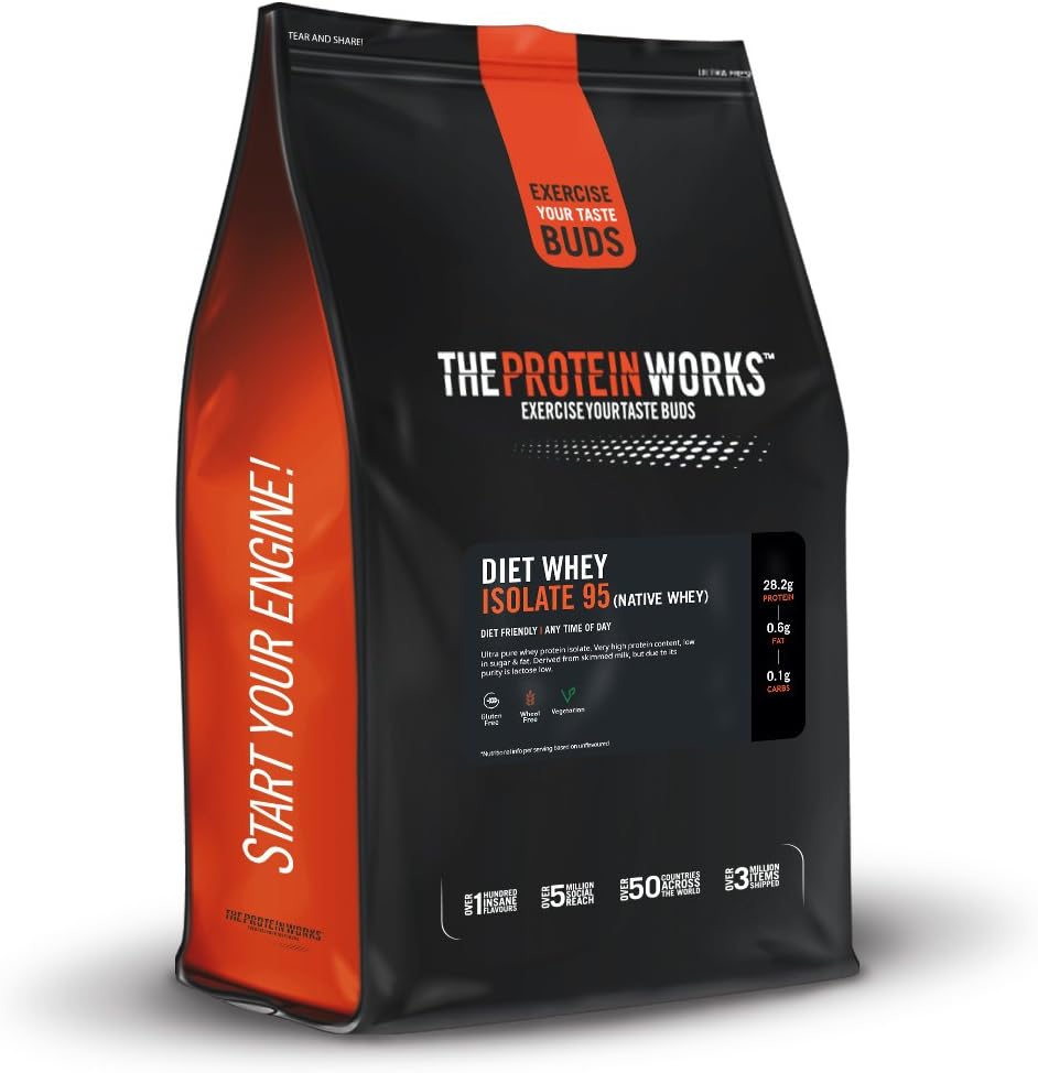 THE PROTEIN WORKS Diet Whey Isolate 95 (Native Whey) Protein Powder | Ultra Pure | Low Fat & Sugar Shake | Strawberries 'n' Cream | 1 Kg