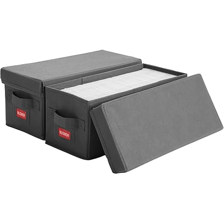 Stackable Tape Storage Boxes - Dust-proof Racks With Lid - Audio Cassette Holder Pack Of 4 Holds 192 Cases 16 34 X 9 25 X 3 4 Inches Grey