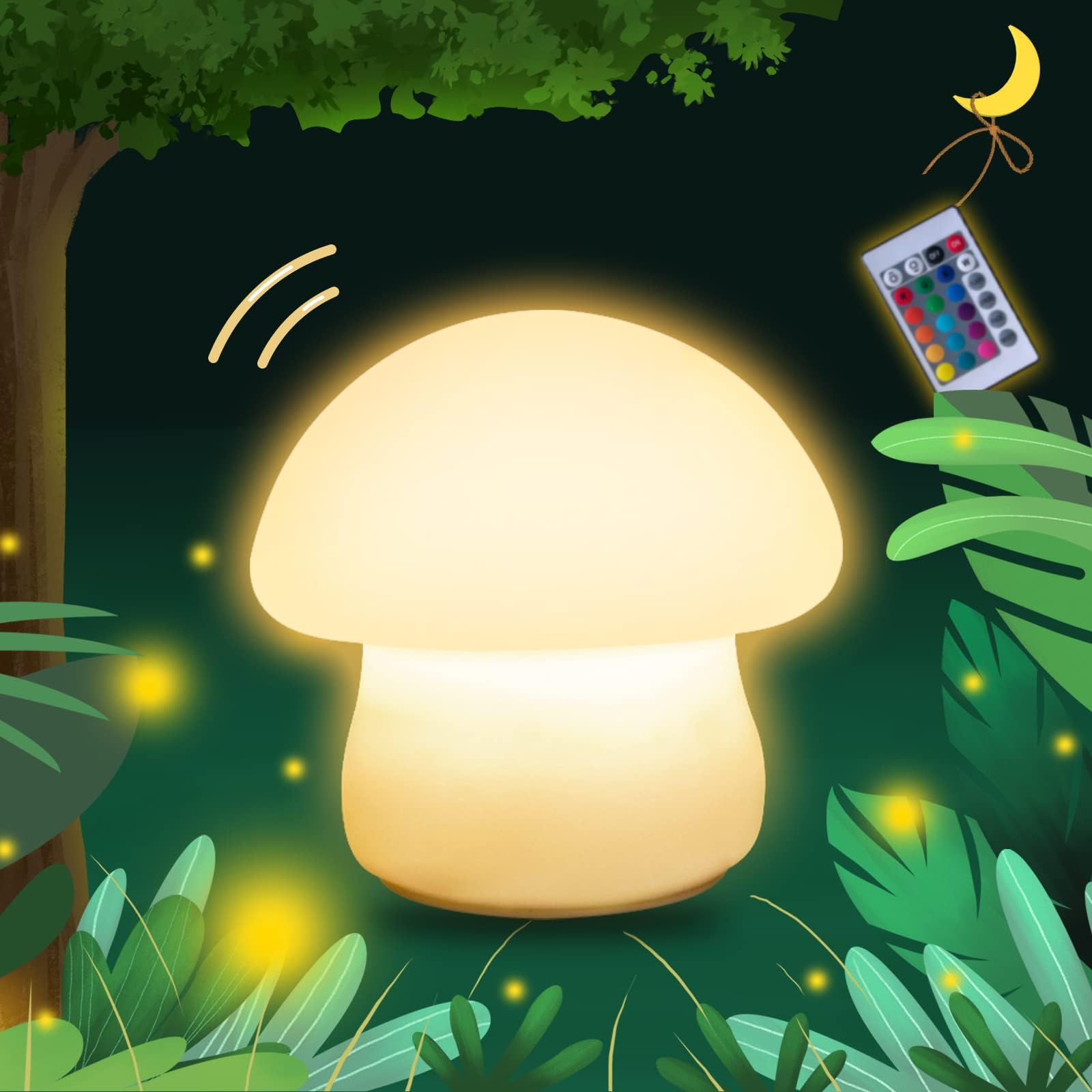 MUID Mushroom Lamp, Rechargeable Night Light, Multi-Color LED Mushroom Nightlight, Dimmable Nightlamp for Breastfeeding, Nursery Squishy Silicone Lamp for Bedroom(Tap/Remote Control)