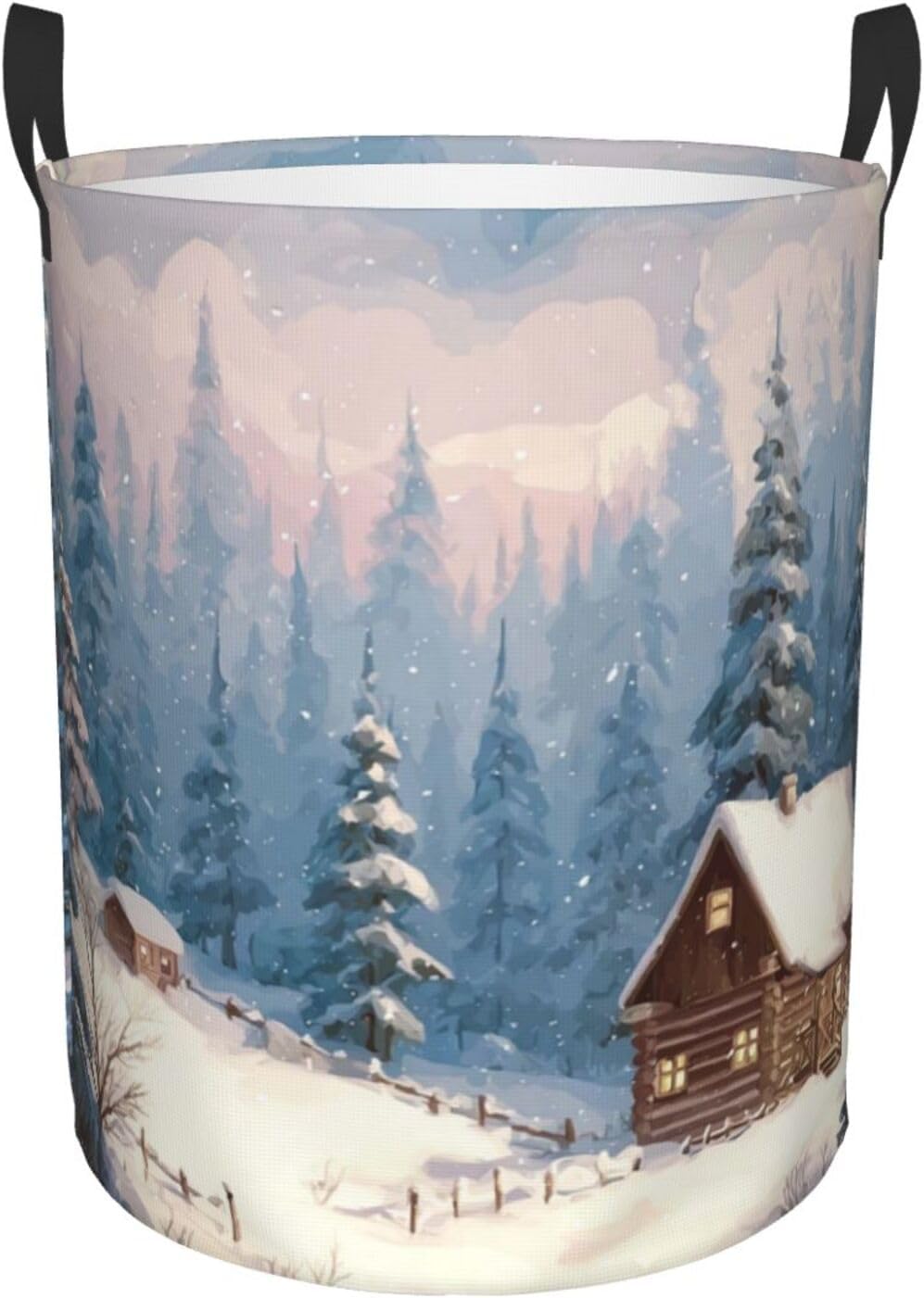 Laundry Basket Waterproof Laundry Hamper for Bathroom Cabin in the woods Laundry Baskets Circular Storage Basket with Handles Lightweight Dirty Clothes Hamper for Bedroom Dorm