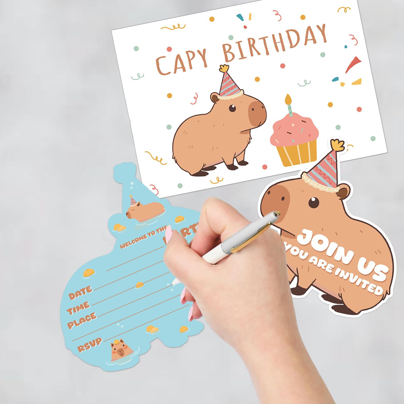 PACKLIST Uitnodigingskaarten voor verjaardag, 12 x uitnodigingskaarten Capybara voor je feest, de perfecte uitnodigingskaart voor een onvergetelijk feest
