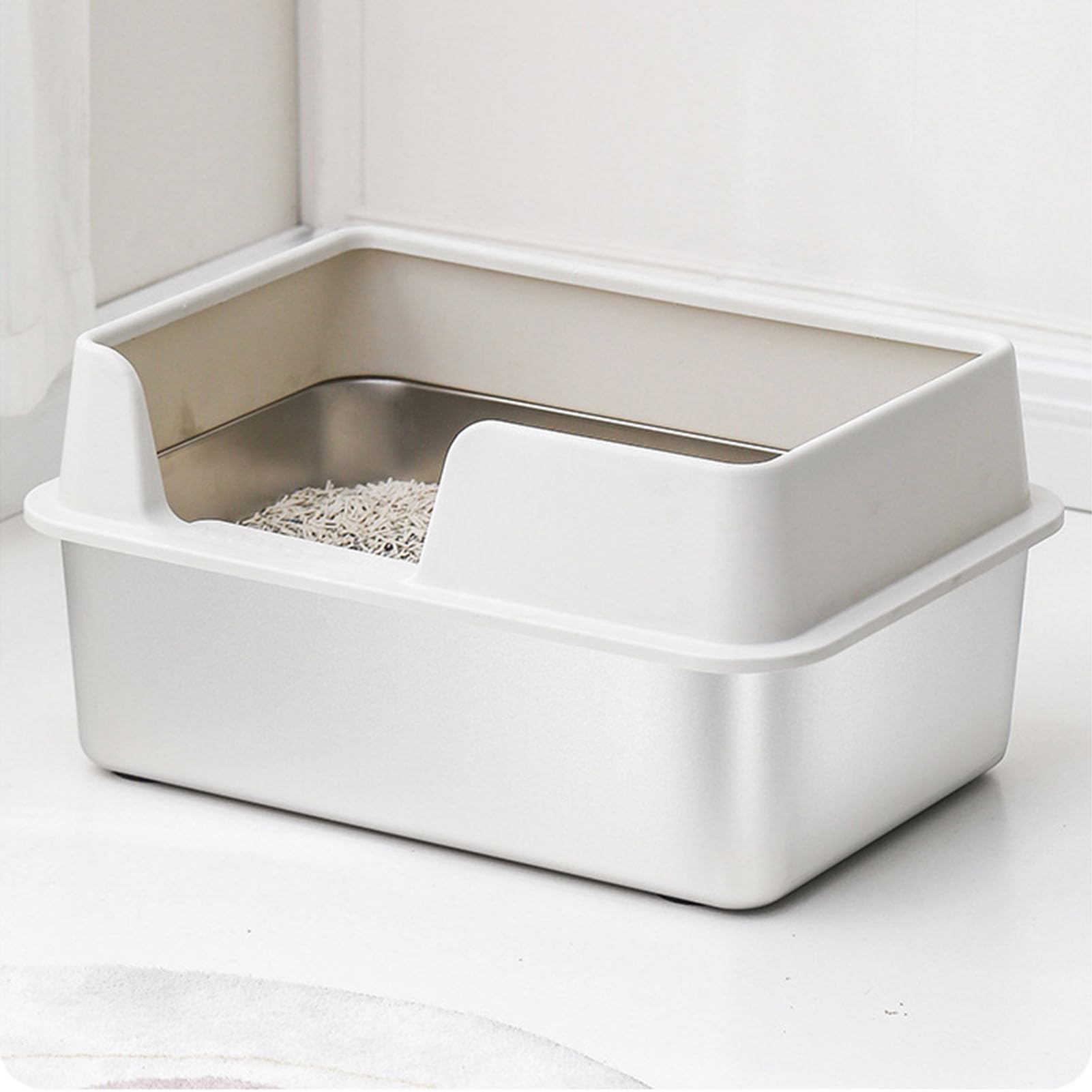 Gerrii 3 stuks extra grote roestvrijstalen kattenbak voor kat met hoge zijkanten, anti-aanbaklaag glad oppervlak, gemakkelijk schoon te maken voor kattenkonijn (23,6 x 15,7 x 5,9 inch
